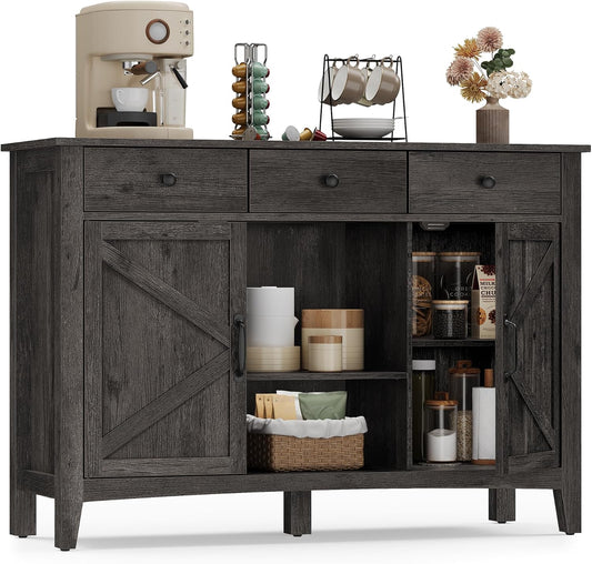 VASAGLE LIRY Collection - Buffet Cabinet, Coffee Bar Cabinet with 3 Drawers, Adjustable Shelves, Sideboard Storage with Cable Holes, Drawer Dividers, Antique Charcoal UBBK371B02V1
