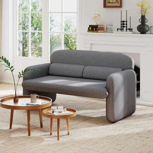 Furnimart Modern Loveseat Sofa, 54" 2-Seater Boucle Sofa, Comfy Upholstered Minimalist Couch, Small Couches for Small Spaces, Apartment, Office, Living Room, Bedroom, Dorm, Chenille Grey