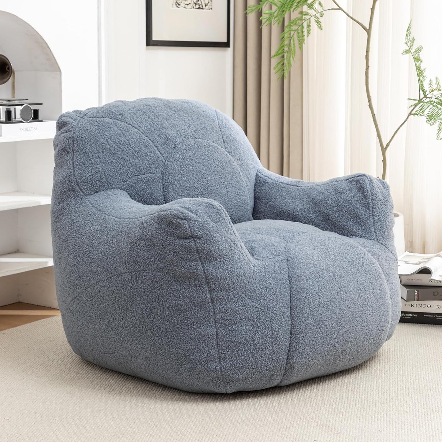 Furniliving Bean Bag Chair, Giant Bean Bag Chair Stuffed Floor Sofa for Adults Comfy Bean Bag Sofa with Back Support, Oversized Bean Bag Couch for Living Room Bedroom Dorm Office, Teddy, Light Blue