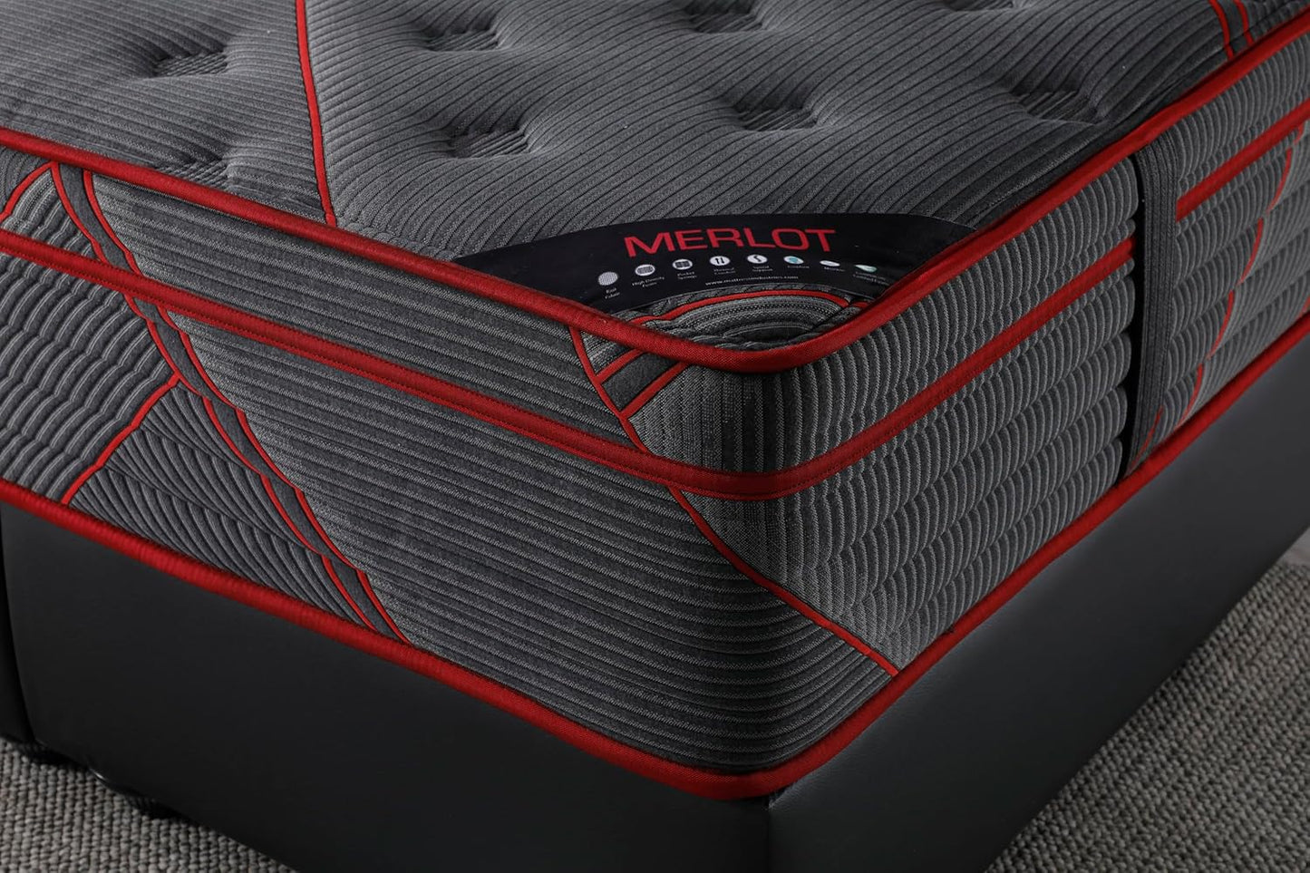 Ottomanson Queen 13" Luxury Black Eurotop Mattress - Medium-Firm Hybrid Comfort - Made in USA - Premium Quilted Cover - Fiberglass-Free - Bed in a Box