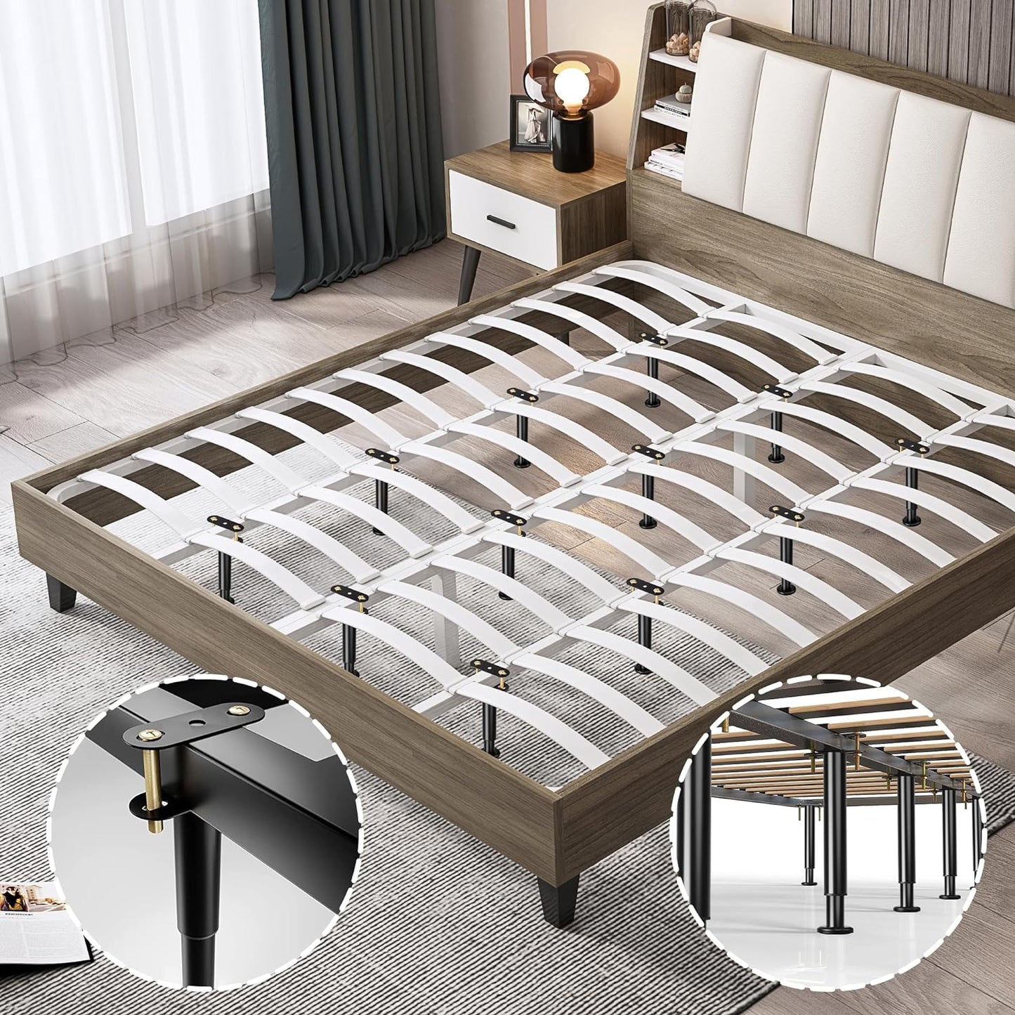 4Pcs Metal Adjustable Height Center Support Leg for Bed Frame, Bed Support Legs for Wood Slats, Under Bed Frame Support Legs Replacement, Bed Reinforcement Kit for Wooden Frame, Height 9.8" to 16.5"