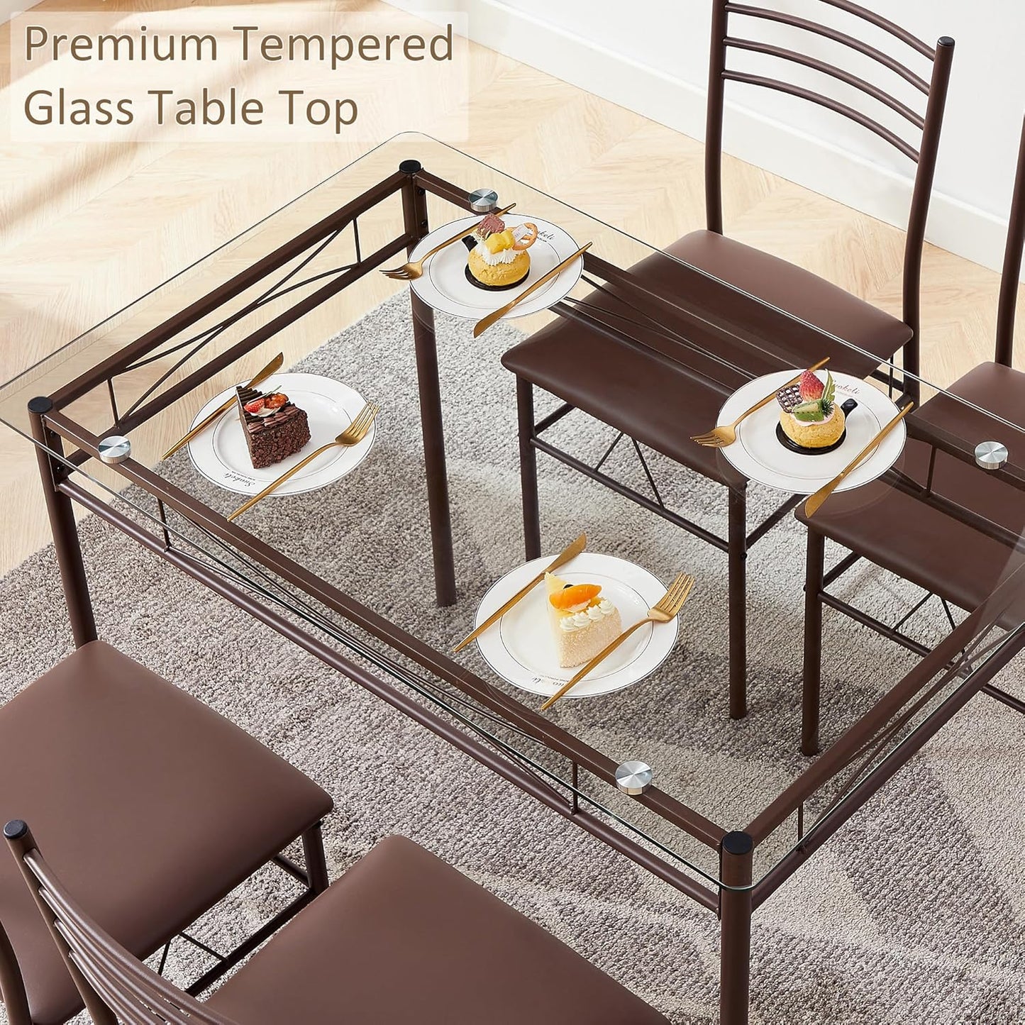 VECELO Kitchen Dining Room Table and Chairs [4 Placemats Included] 5-Piece Dinette Sets, Space Saving (Brown)