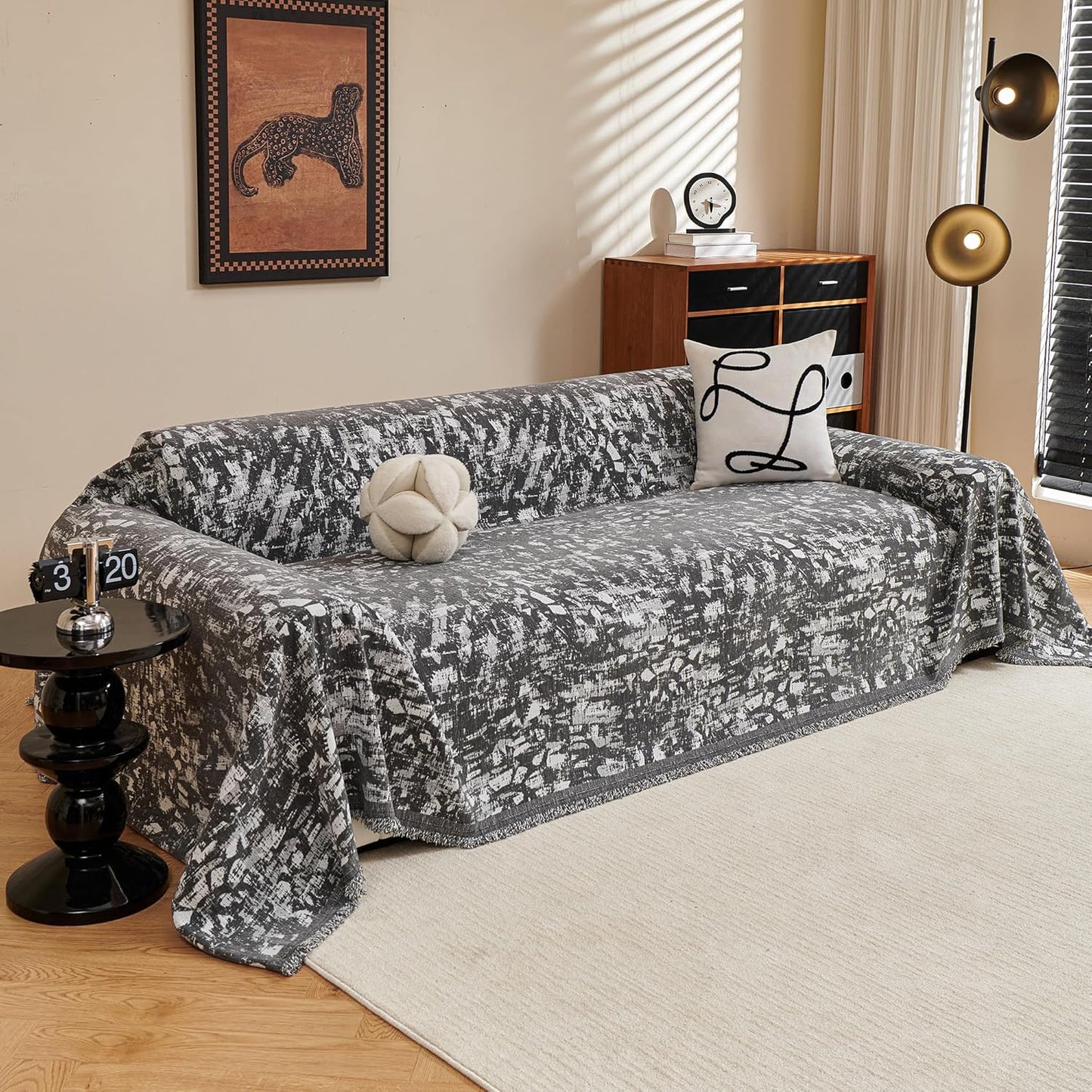 MYSKY HOME Couch Covers for 3 Cushion Couch Sofa, Chenille L Shape Sectional Couch Cover - Pet-Friendly, Machine Washable, Non-Slip Sofa Protector for Dogs, Kids, 71"x118", Grey Blur Mottling