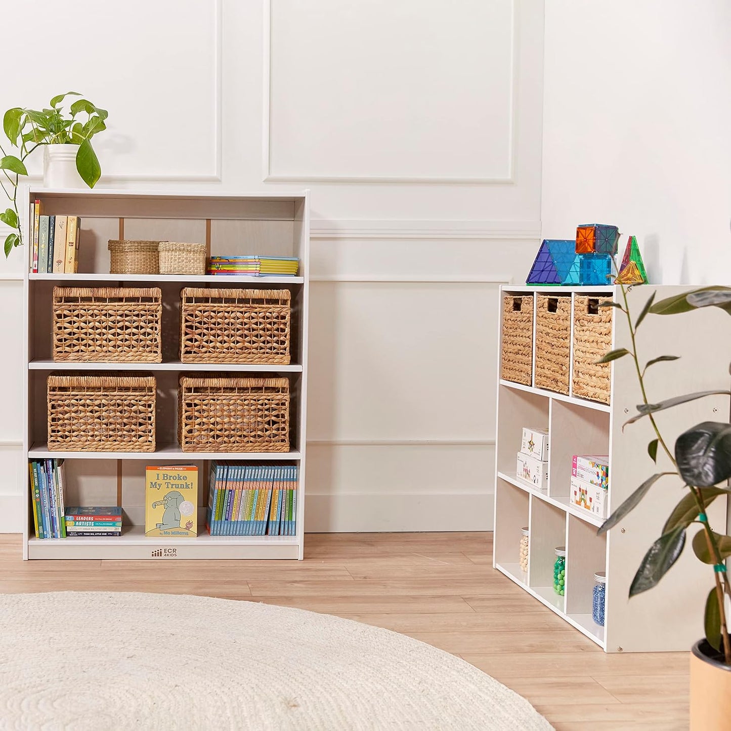 ECR4Kids Streamline 8-Compartment Storage Cabinet, 36in, Classroom Furniture, White Wash