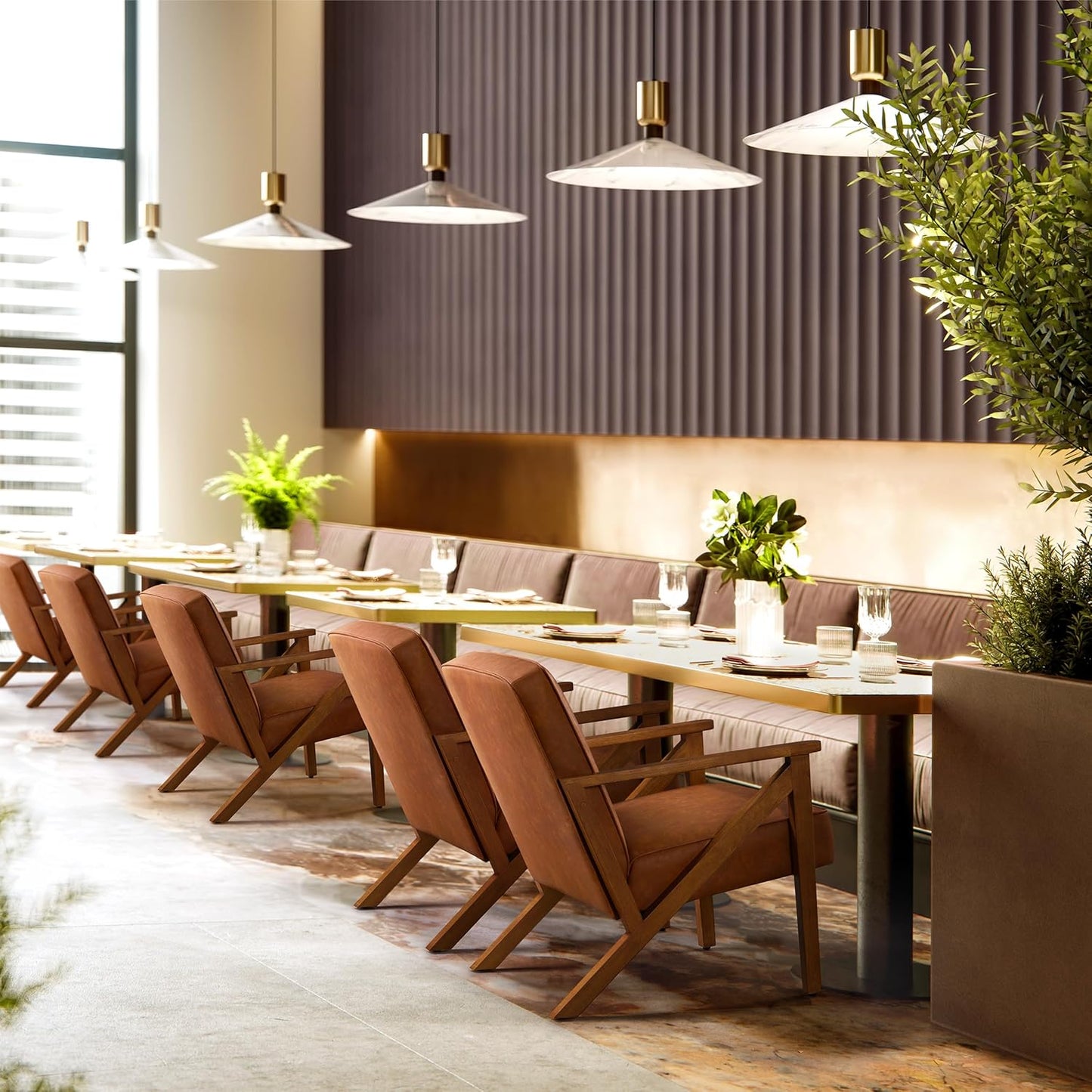 Yaheetech Accent Chair, Armchair with Strong Wood Frame, PU Leather Modern Retro Lounge Chair for Living Room/Lounge/Office/Reception Area, 2 Pieces, Light Brown