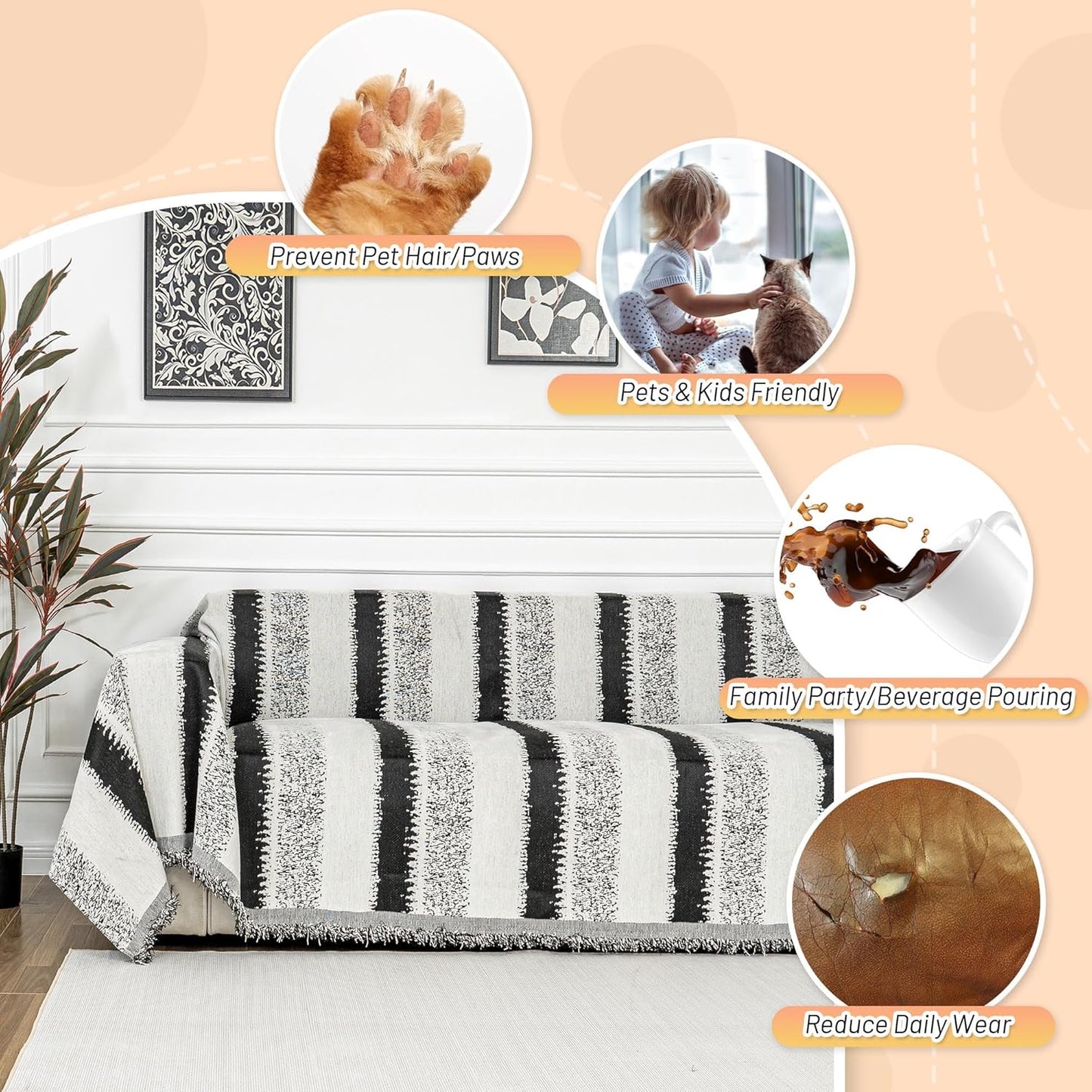 MYSKY HOME Boho Sofa Covers, Couch Covers for 2 Cushion Couch Sofa, Chenille L Shape Sectional Couch Cover- Pet-Friendly, Machine Washable, Sofa Protector for Kid, 71"x118", Black Star Cluster