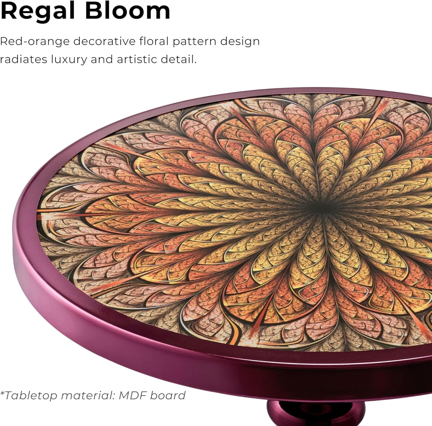 HOMES: Inside + Out Halric Modern 24" Tall Round End Table with Decorated Tabletop and Iron Metal Base, Accent Furniture, Elegant Pedestal Stand for Living Room, Home Office, Chrome Purple