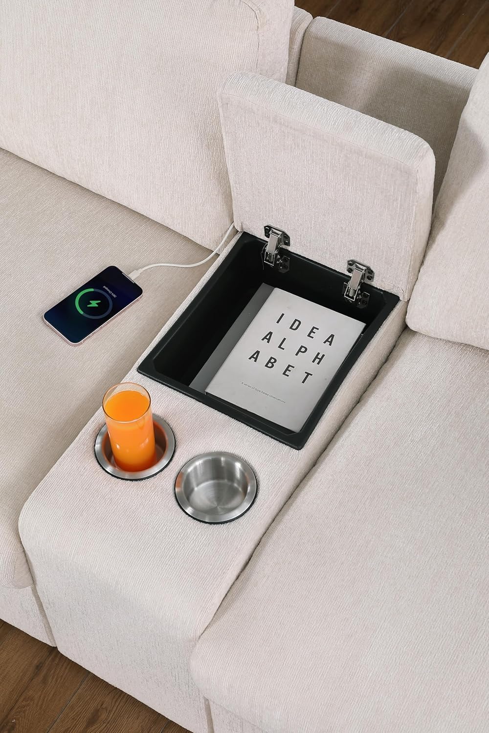 127" Modular Sectional Sofa,Modern Oversized Cloud Couch with Cup Holder&USB Port,7 Seater Convertible L-Shaped Chenille Sofas W/Ottoman,2 Pillows&Storage Box,Comfy Couches for Living Room,Beige