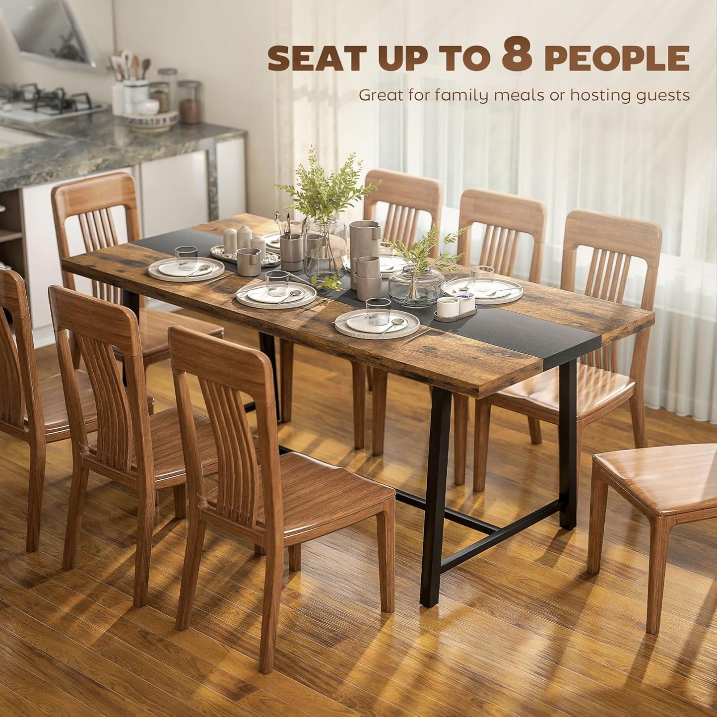 HOMCOM Industrial Dining Table for 8 People, 70.9" Long Rectangular Kitchen Table with Large Tabletop and Steel Legs for Dining Room, Rustic Brown