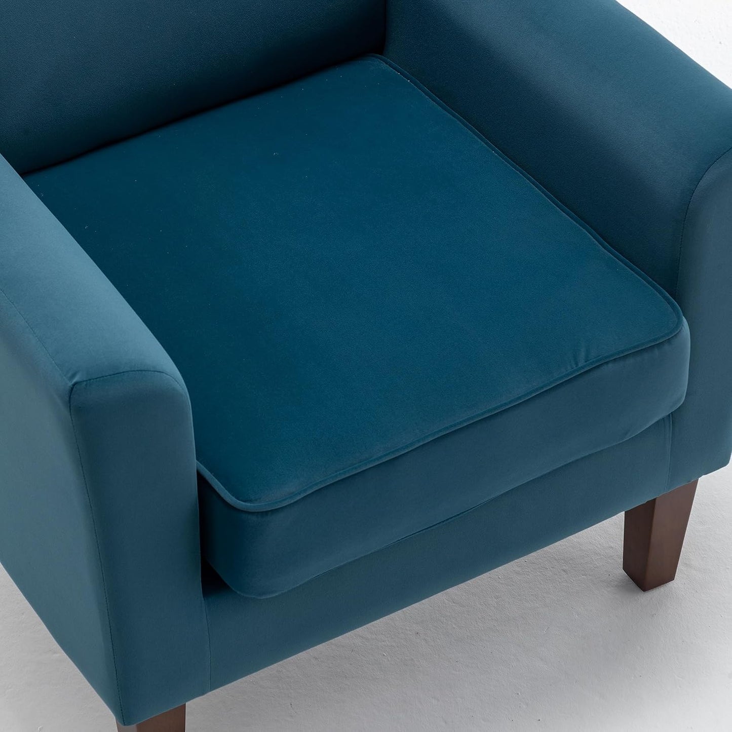 Container Furniture Direct Contemporary Accent Arm Chair with Birch Wood Frame and Velvet Upholstery, Armchair for Office and Living Room Decor, Removable Cushions, Greenish Blue