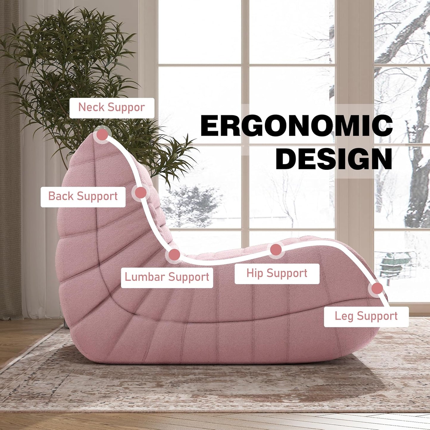 Bean Bag Chair, Fireside Chair Bean Bag Sofa Large Bean Bag Chair for Adults, Bean Bag Chairs for Teens with High Density Comfortable Foam, Memory Foam Bean Bag for Living Room, Bedroom (Pink)