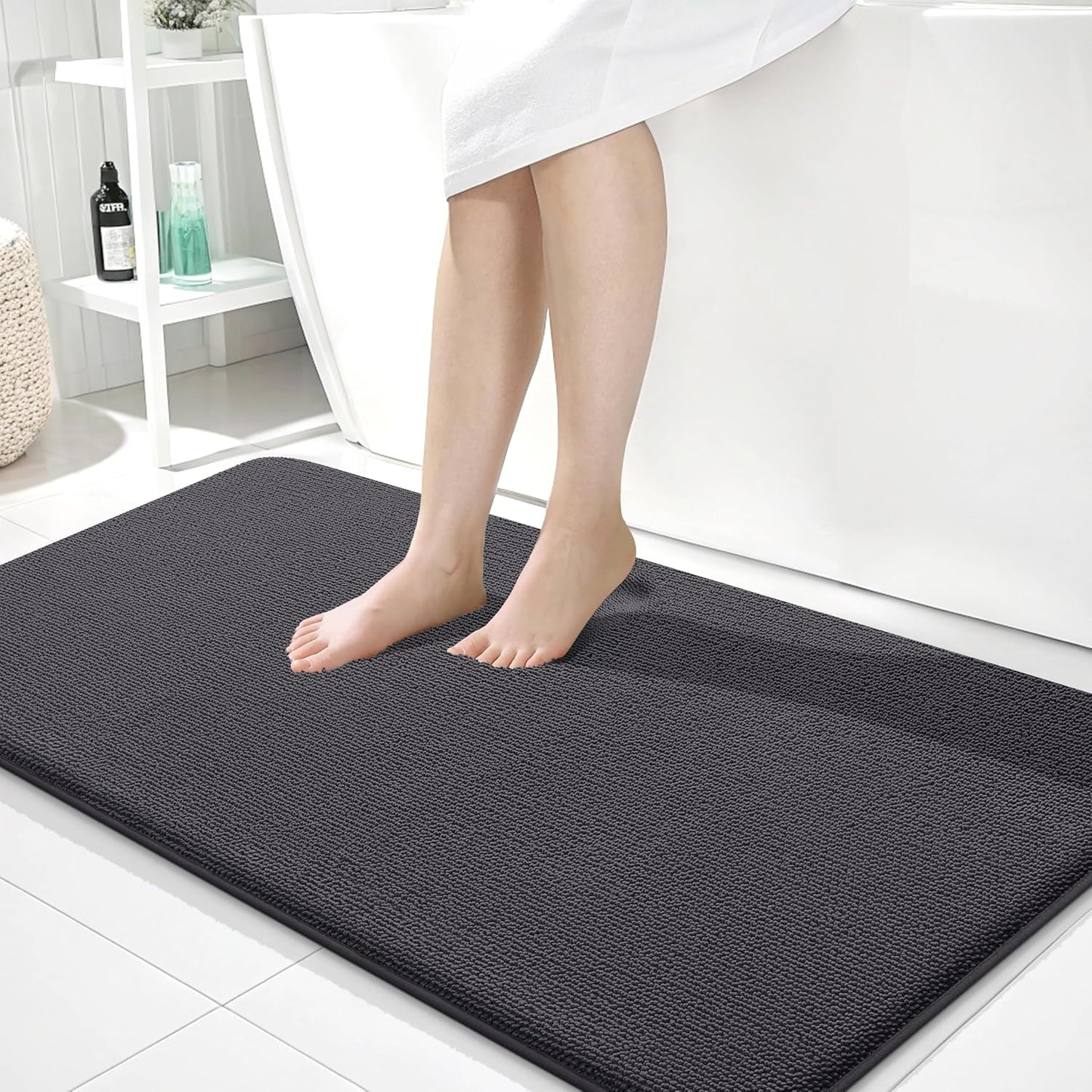OLANLY Thick Memory Foam Bath Mat Rug 44x24, Extra Soft Absorbent Bathroom Rug, Quick Dry Bath Mats, Non-Slip, Machine Washable Carpet for Bathroom, Tub and Shower, Home Decor Accessories, Dark Grey