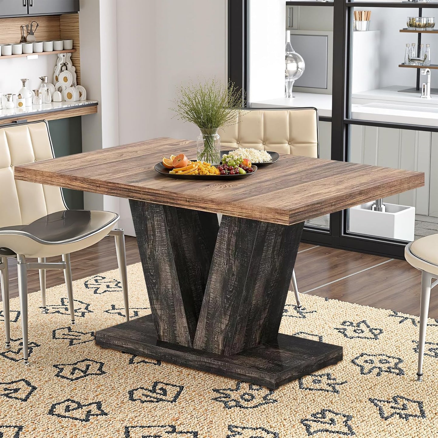 47" Dining Table, Wooden Kitchen Dinner Table Heavy Duty, Farmhouse Table for Dining Room, Living Room Space Saving, Black