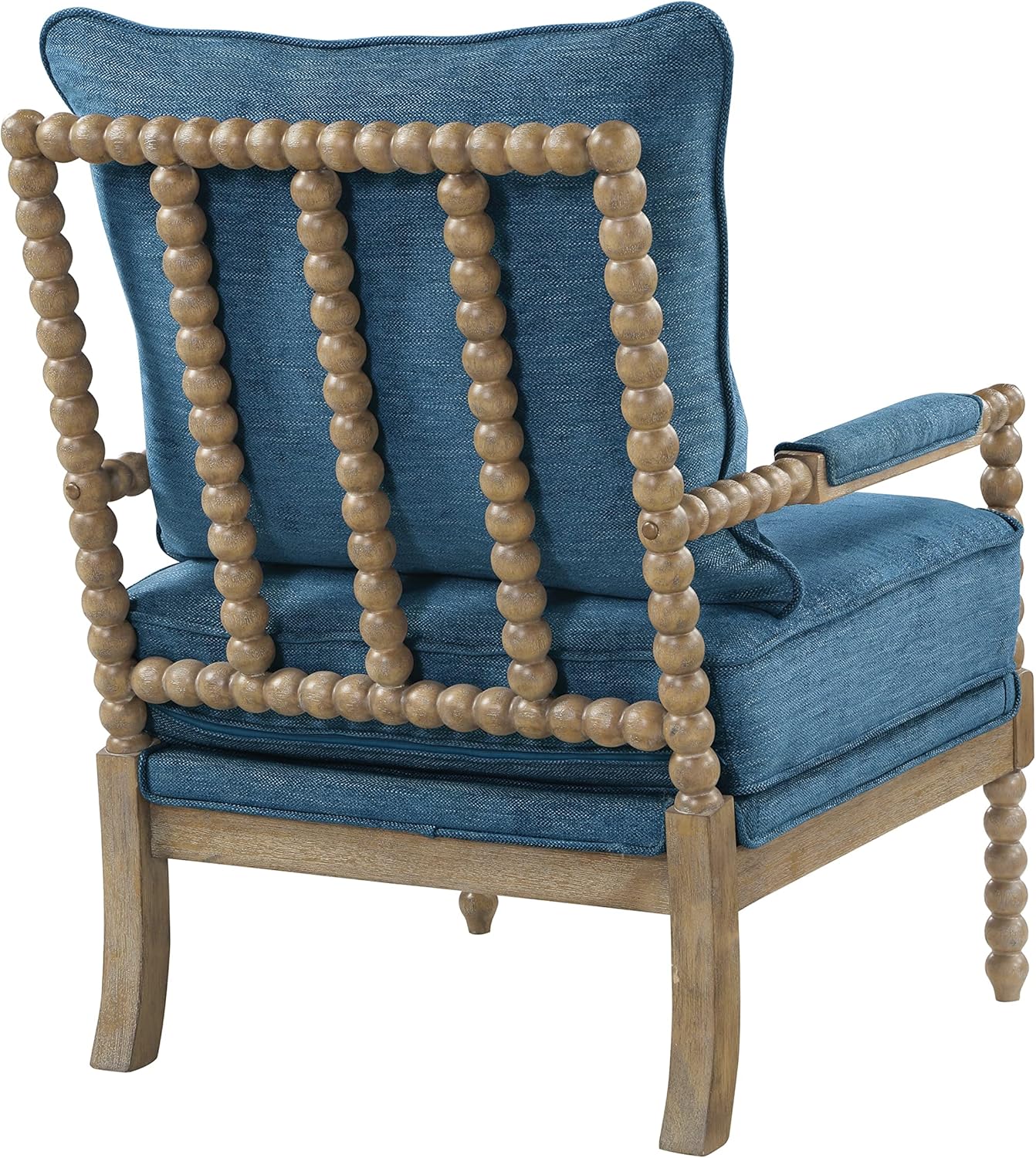 OSP Home Furnishings Fletcher Spindle Accent Chair with Rustic Brown Finish, Navy Blue Upholstery