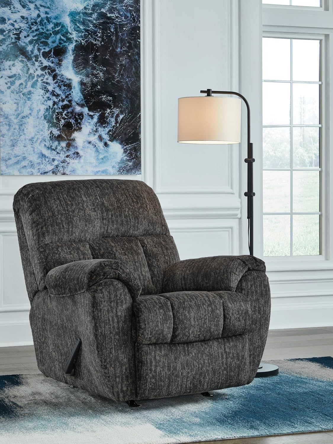 Signature Design by Ashley Rampant Casual Manual Rocker Recliner with Pillow-Top Arms, Gray