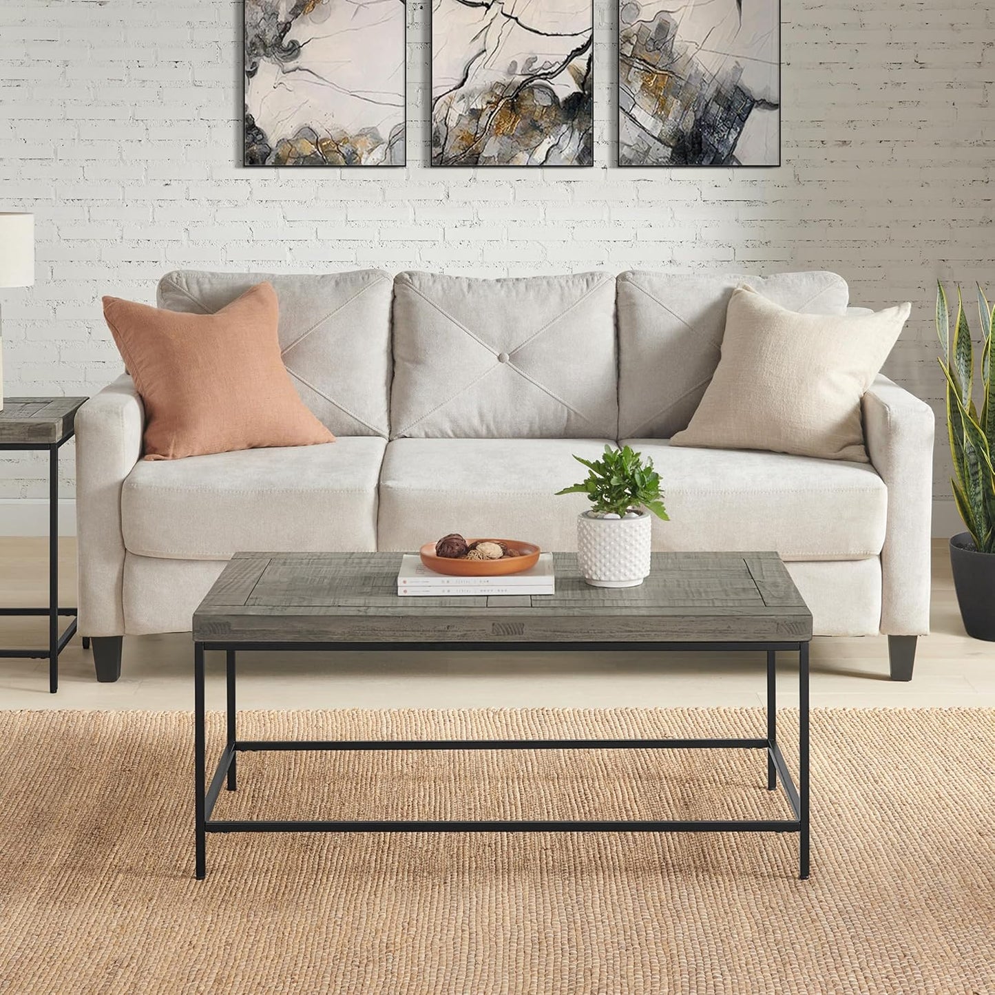 Alaterre Furniture Coffee Table - Industrial Modern Table with Wood Top and Metal Base - Furniture for Living Room, Apartment, or Dorm Room (Gray)