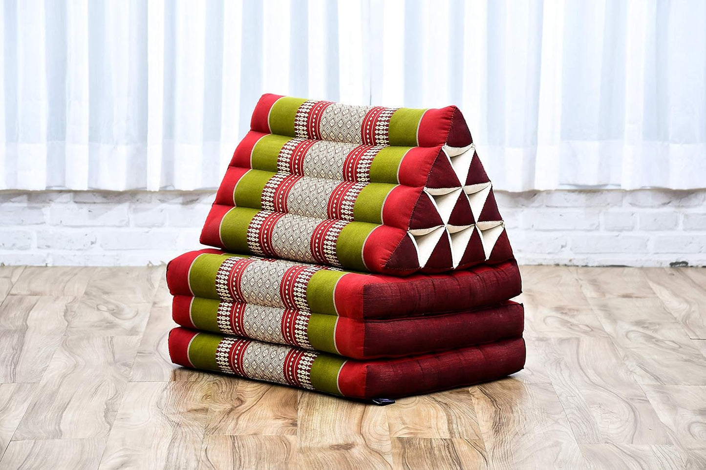 Leewadee - Comfortable Japanese Floor Mattress Used As Thai Floor Bed with Triangle Cushion, Futon Mattress Or Thai Massage Mat, 67 x 21 inches, Green Red