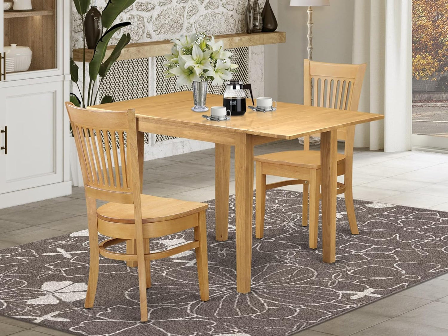 East West Furniture NDVA3-OAK-W 3 Piece Modern Dining Table Set Contains a Rectangle Wooden Table with Dropleaf and 2 Dining Chairs, 30x48 Inch, Oak