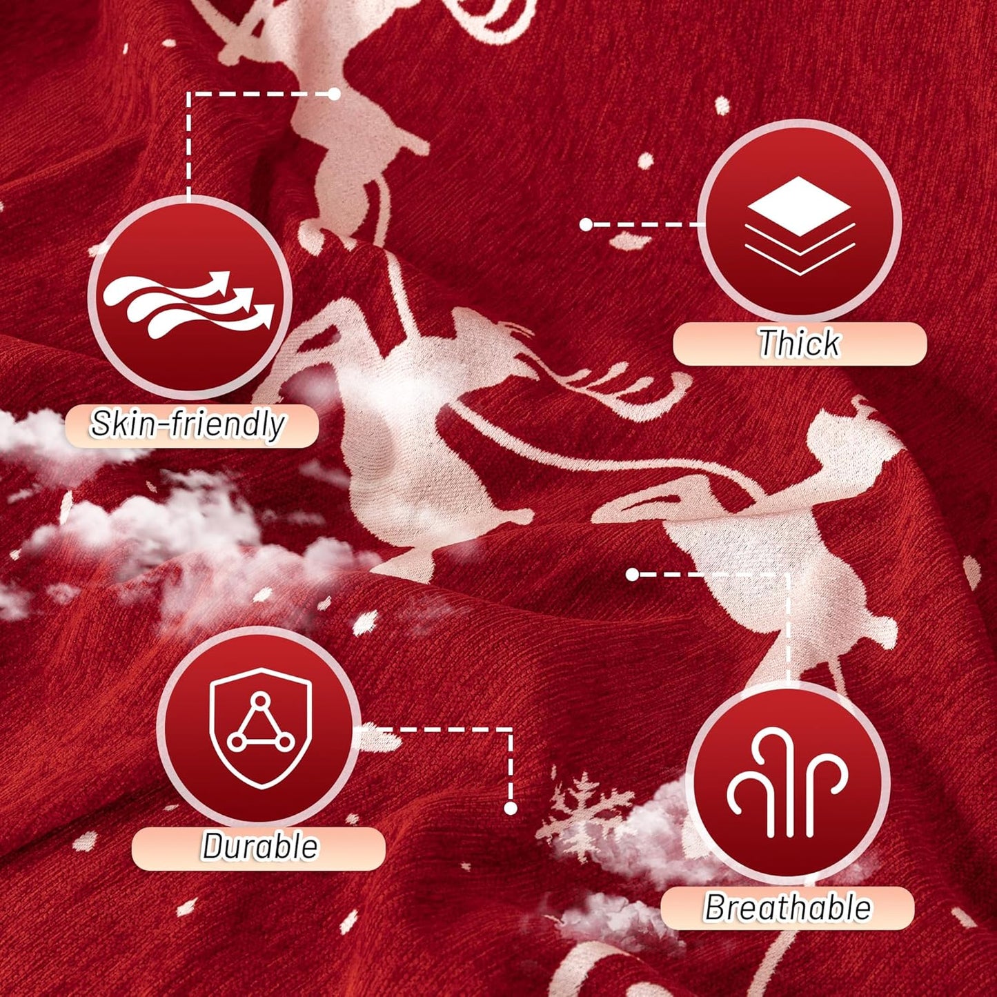 MYSKY HOME Christmas Chenille Sofa Slipcover Couch Covers for Sectional l Shaped Couch Pets Protector Furniture Covers Futon Cover Super Soft Washable Couch Covers for 2 Cushion, 71"x102", Red