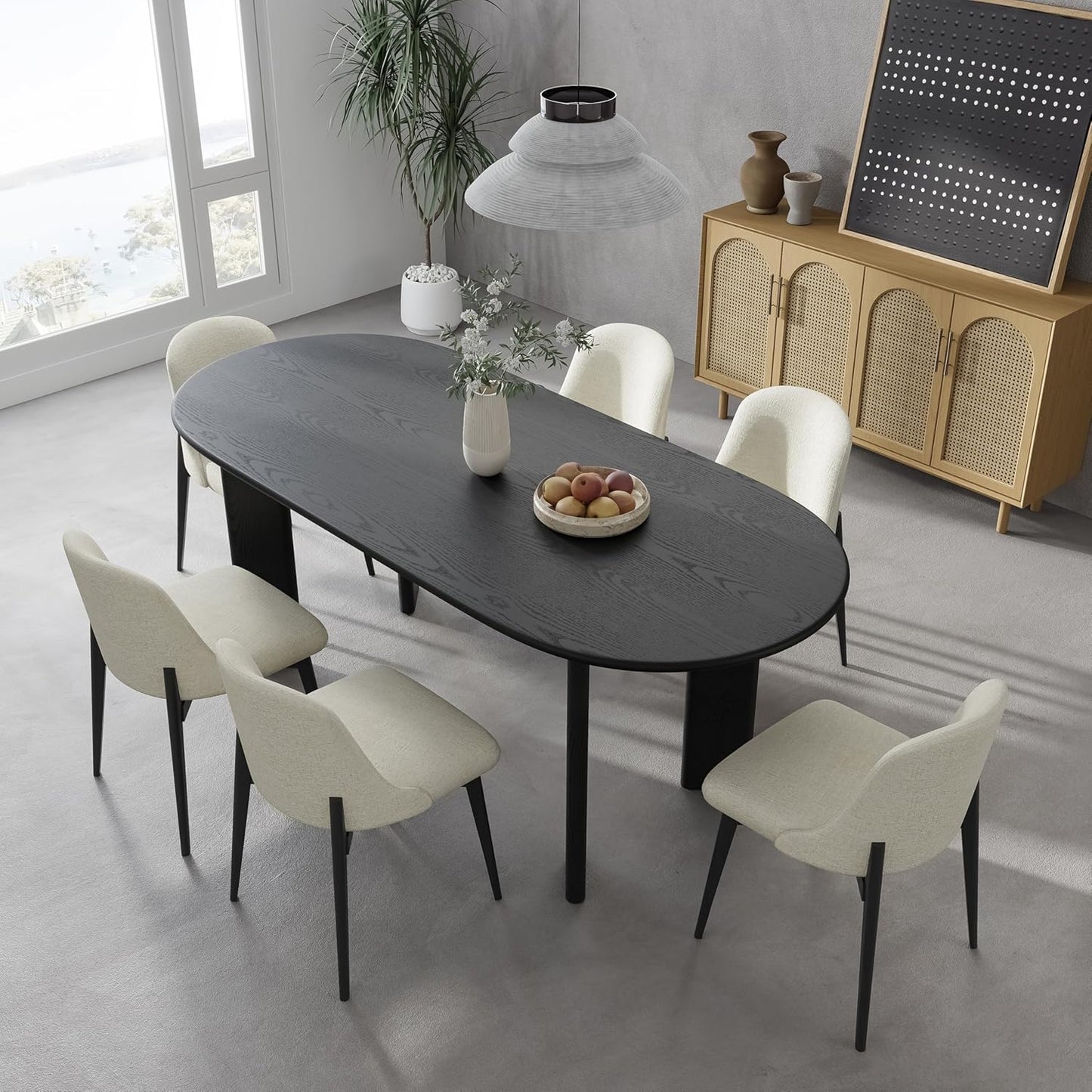 Casaphoria Wood Kitchen Table Set with 6 Chairs, 67" Dining Kitchen Table & Chairs Set for 4-6, Modern Farmhouse Oval Dining Table for Living Room, Easy Assembly, Black