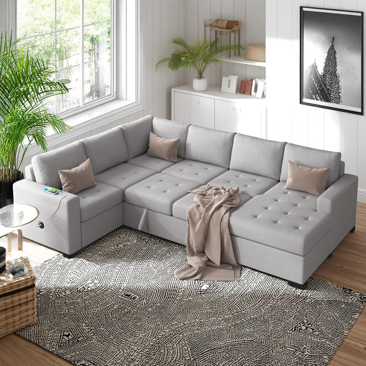 108.3 Inch Modular Sectional Sleeper Sofa with Pull-Out Bed and Lounge Chair, U-Shaped Combination Corner Couch w/USB & Type-C Interfaces, for Living Room Bedroom Office, Gray