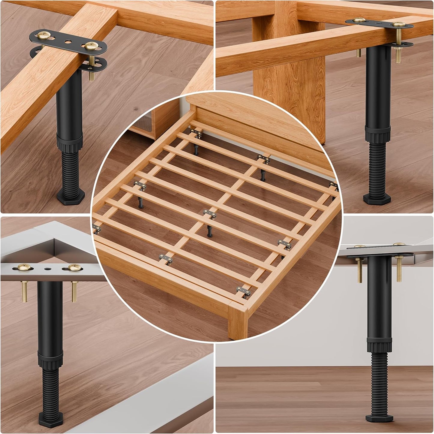 6 Pcs Adjustable Height Bed Support Legs 7.08-12.5 inch with Locking Ring, Bed Frame Center Support Legs for Bed Frame/Bed Center Slat/Furniture, Bed Legs Replacement Bed Slats Support Legs