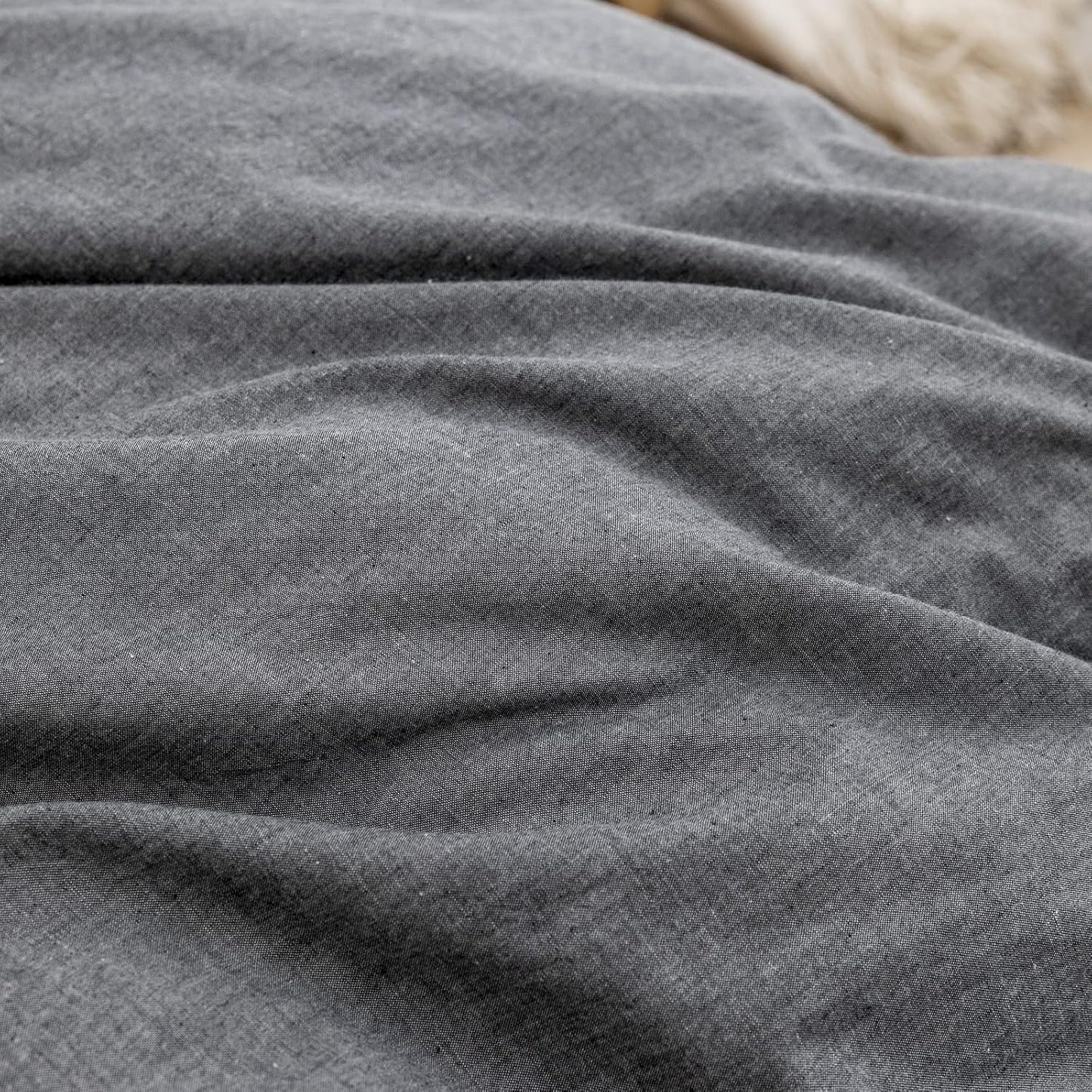 BESTOUCH Duvet Cover Set 100% Washed Cotton Linen Feel Super Soft Comfortable Chic Lightweight 3 PCs Home Bedding Set Solid Dark Black Full/Double