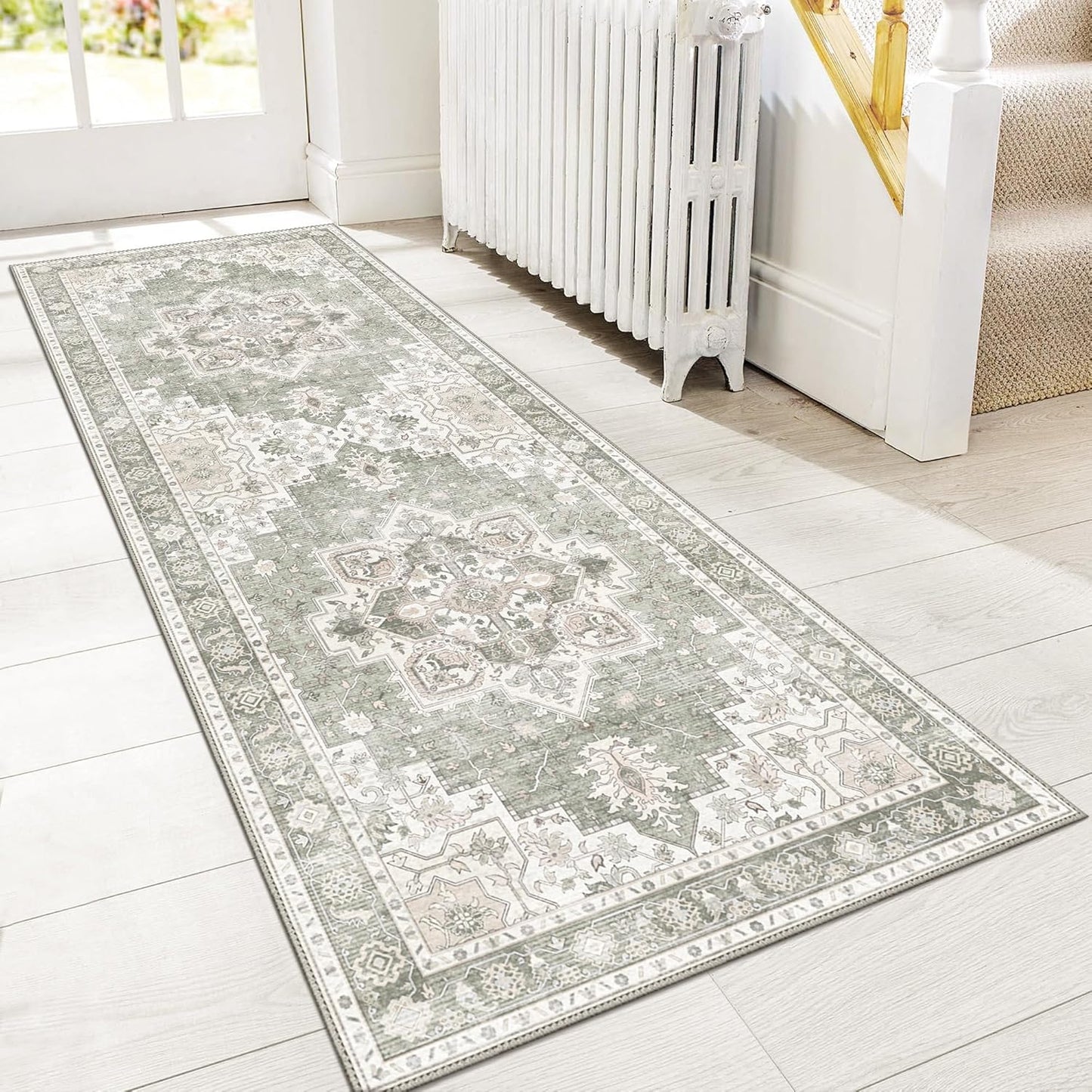 GENIMO 2x10 Runner Rugs for Hallway, Machine Washable Non Slip Vintage Rugs, Low Pile Lightweight Soft Print Rug for enrtyway, Corridor, Home Office, Kitchen, Moonlight