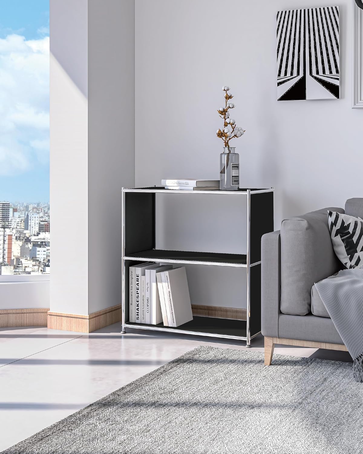 32-Inch 2-Tier Metal Bookcase, Open Shelf Storage Organizer for Living Room, Bedroom, Side Table or Nightstand Use, Modern DIY Assembly, Black