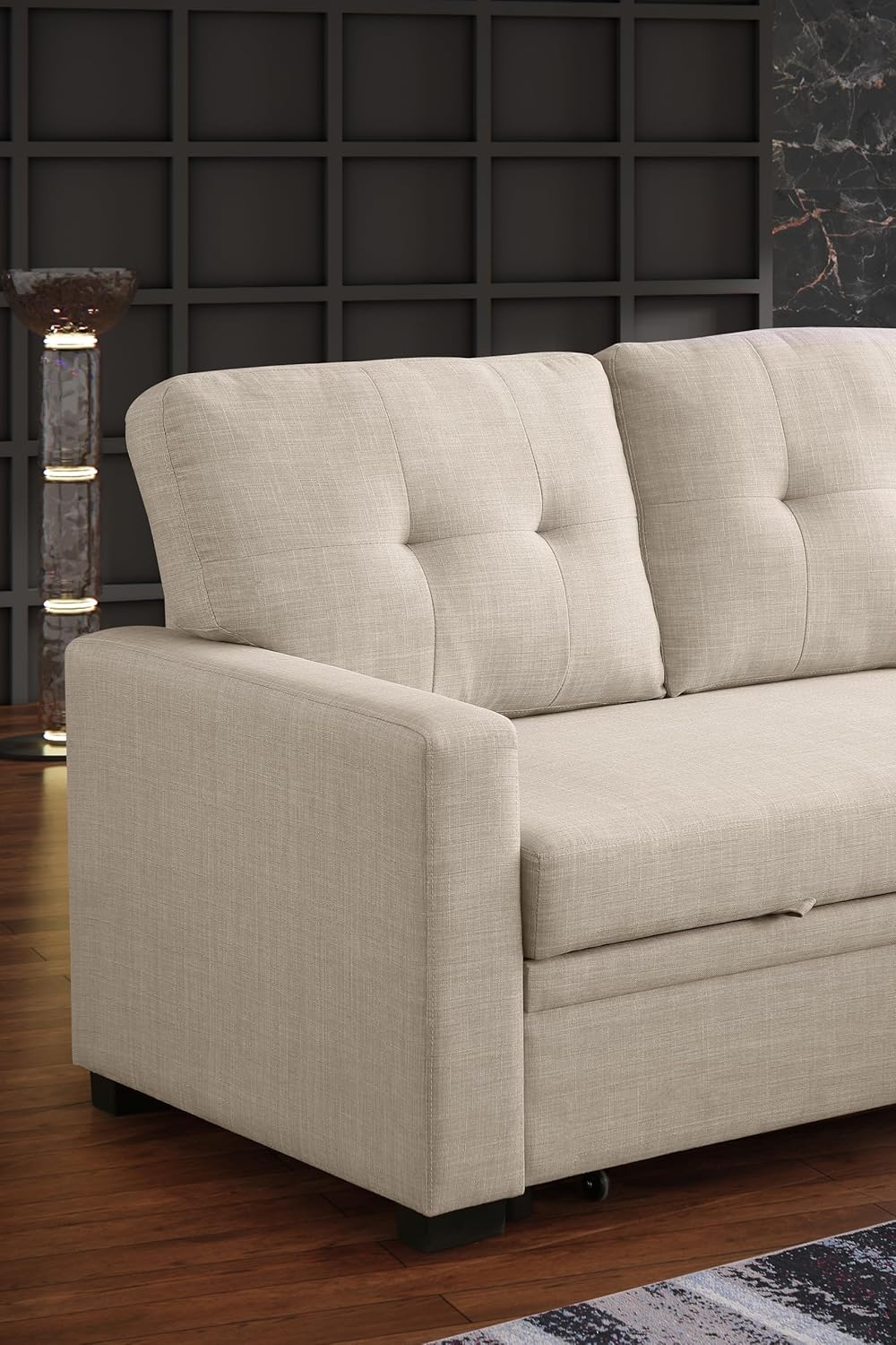 Devion Furniture Garisa 4-in-1 Convertible L Shaped Couch with Pull Out Bed and Storage, Sectional Sleeper Sofa with Reversible Chaise for Living Room, Apartment, Bedroom, Office