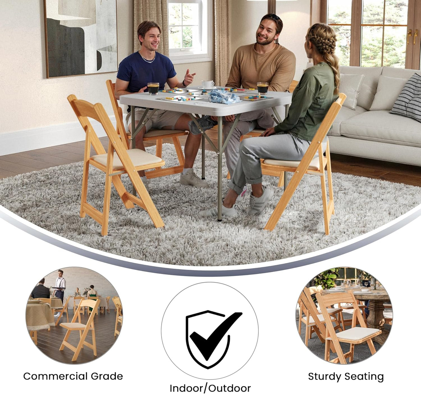 Flash Furniture 2 Pack HERCULES Series Natural Wood Folding Chair with Vinyl Padded Seat