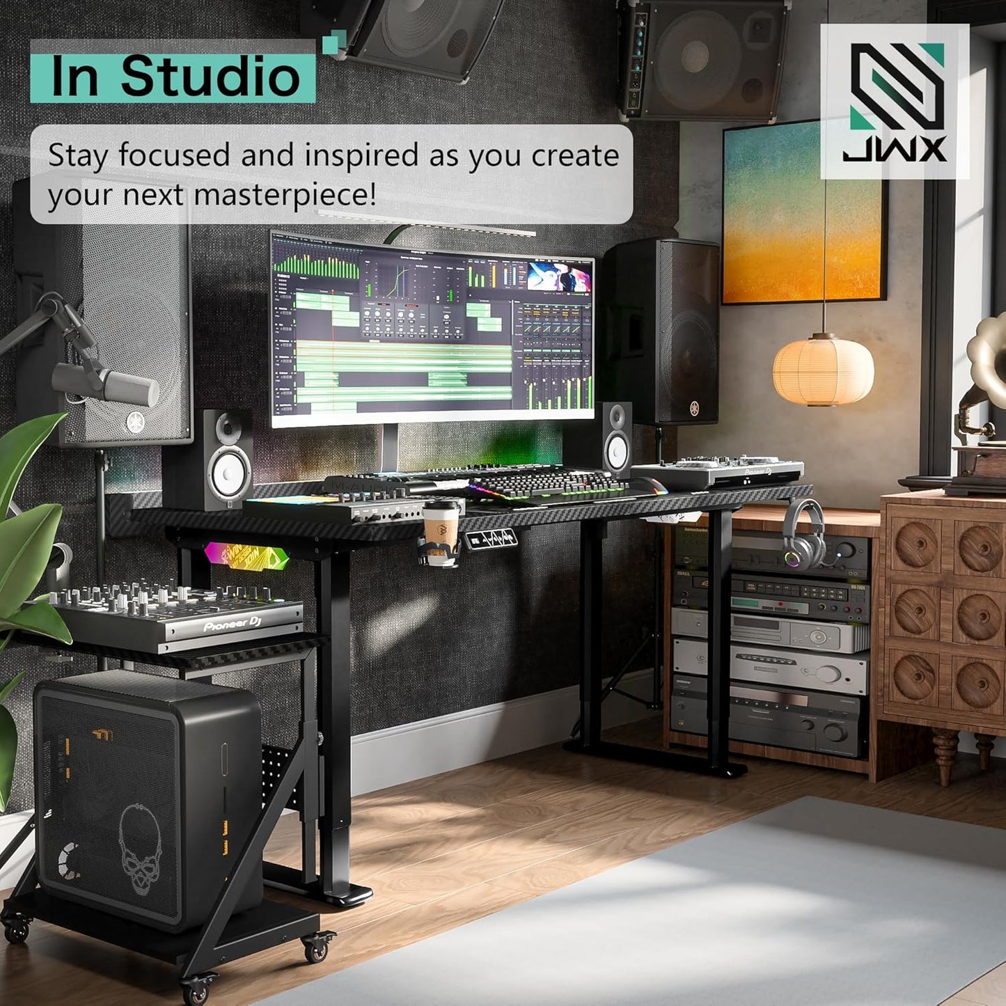 JWX Dual Motor 4 Leg Standing Gaming Desk with LED Lights,71'' Height Adjustable Sit Stand Computer Table, Flip-Up Cable Management Panel, Memory Presets Ergonomic Workstation for Gaming Room Setup