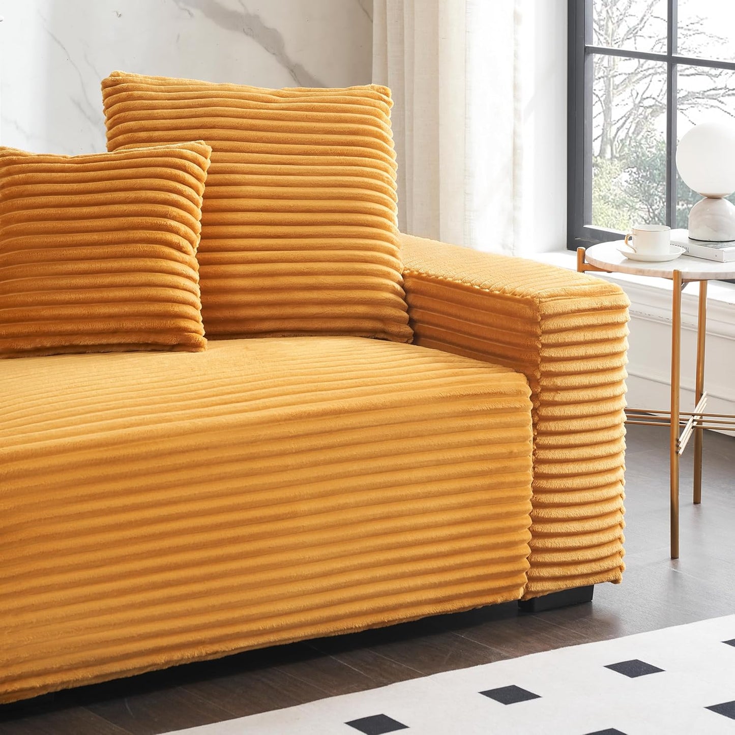 Ball & Cast 104" Modular Sectional Sofa,Comfy Loveseat Couch with 4 Pillows,Corduroy Fabric Upholstered Couches W/Deep Seat and Armrest,4 Seater Sectional Sofa for Living Room,Apartment,Orange