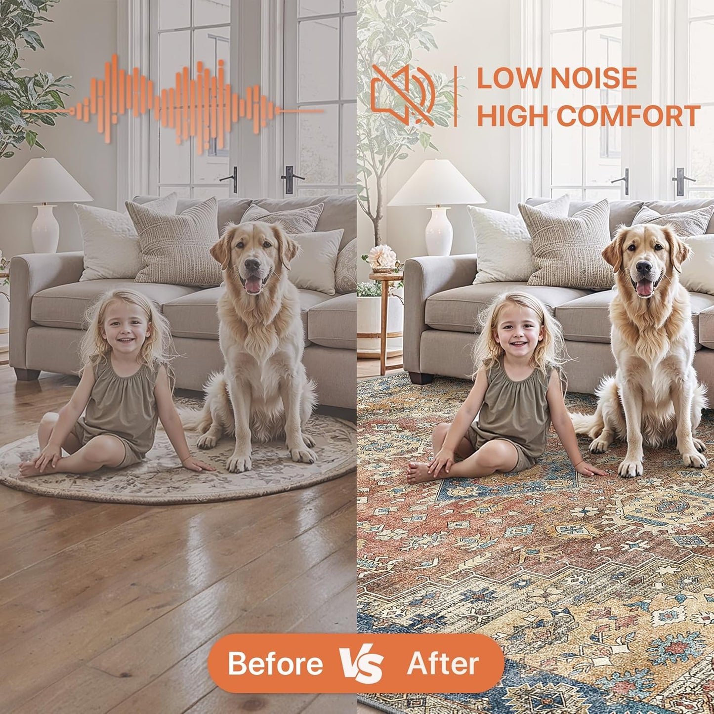 GENIMO 10x12 Area Rugs for Living Room, Machine Washable Non Slip Vintage Rugs, Low Pile Lightweight Chenille Print Rug for Bedroom, Dining Room, Home Office, Antique Red