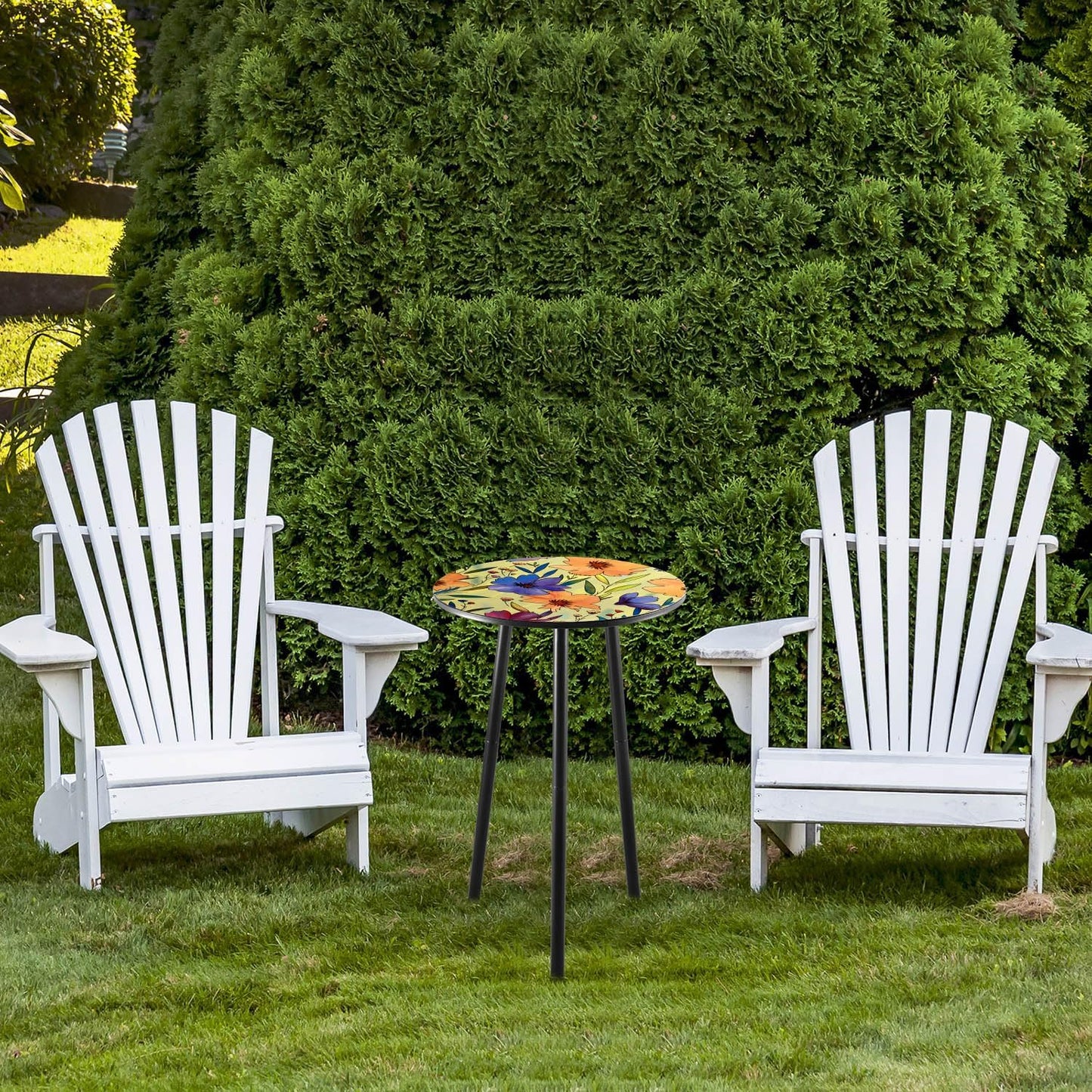 2 Packs Metal Floral Round Side Table 13.2" Small Outdoor Patio Round Accent Coffee Tables Indoor Corner Stand for Small Spaces Weather-Resistant for Balcony Plant Stand