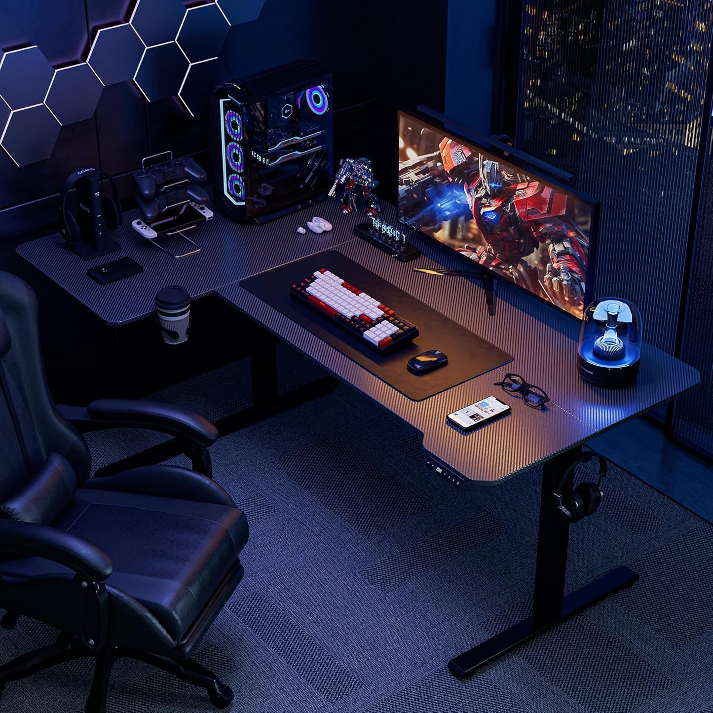 71 Inch L Shaped Standing Desk Adjustable Height,Gaming Electric Corner Standing Desk, Sit Stand Computer Table with Reversiable Splice Board, Black Carbon