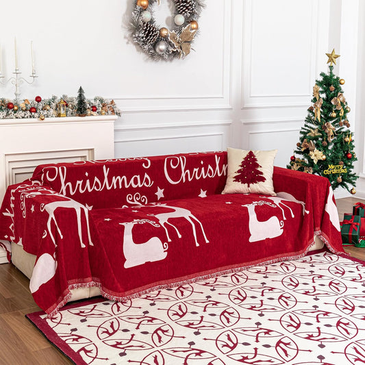 MYSKY HOME Christmas Couch Cover Sofa Cover, Couch Covers for 3 Cushion Couch Sofa Pet Friendly, L Shaped Couch Cover, Sectional Couch Covers Non Slip Furniture Protector for Kids, Dogs, 71"x134", Red