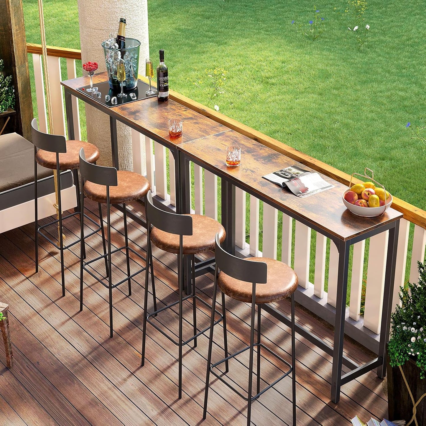 ODK 55 Inch Bar Table, Bar Height Pub Table, Counter Height Bar Table, Rectangular High Top Kitchen & Dining Counter Tables with Sturdy Legs & Easy-to-Clean Top, Indoor use, Rustic Brown