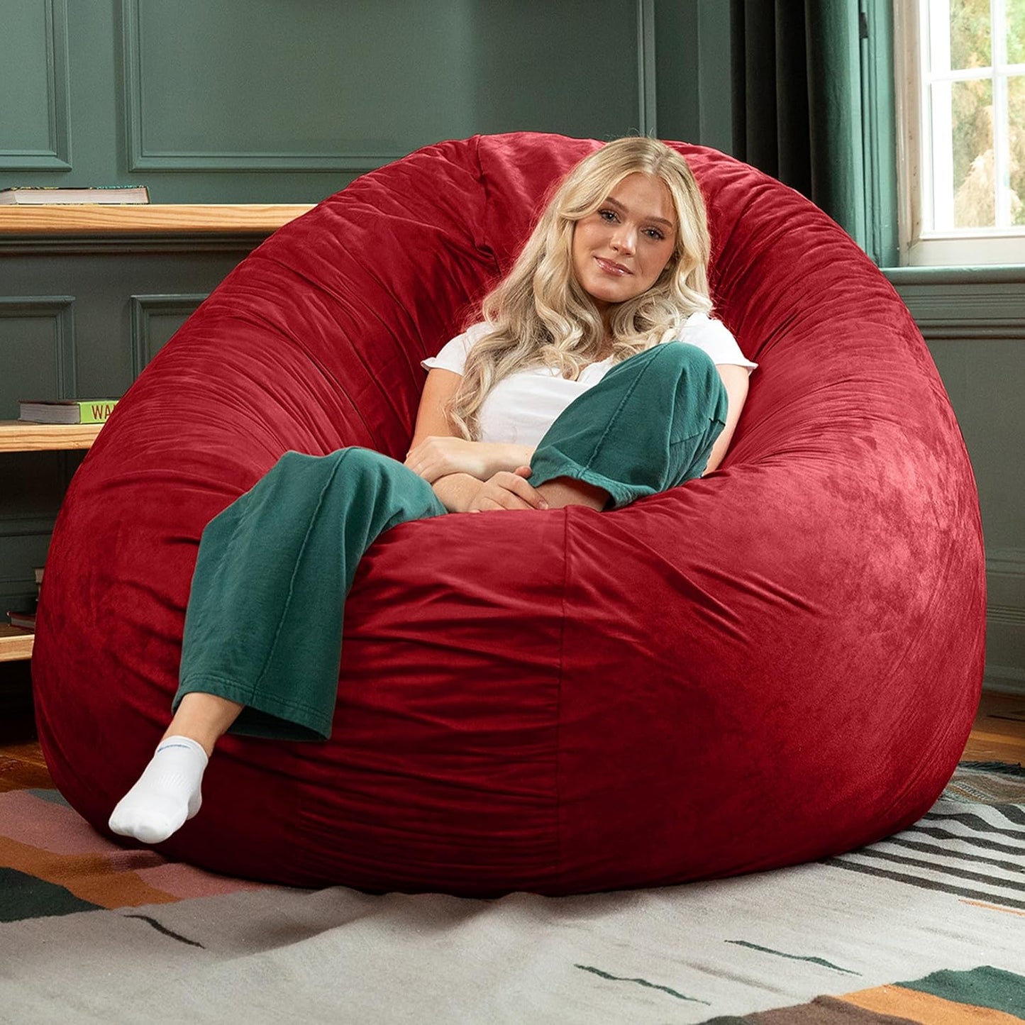 Jaxx 6 Foot Cocoon - 2-in-1 Convertible Bean Bag Bed & Large Bean Bag Chair for Adults, Cinnabar