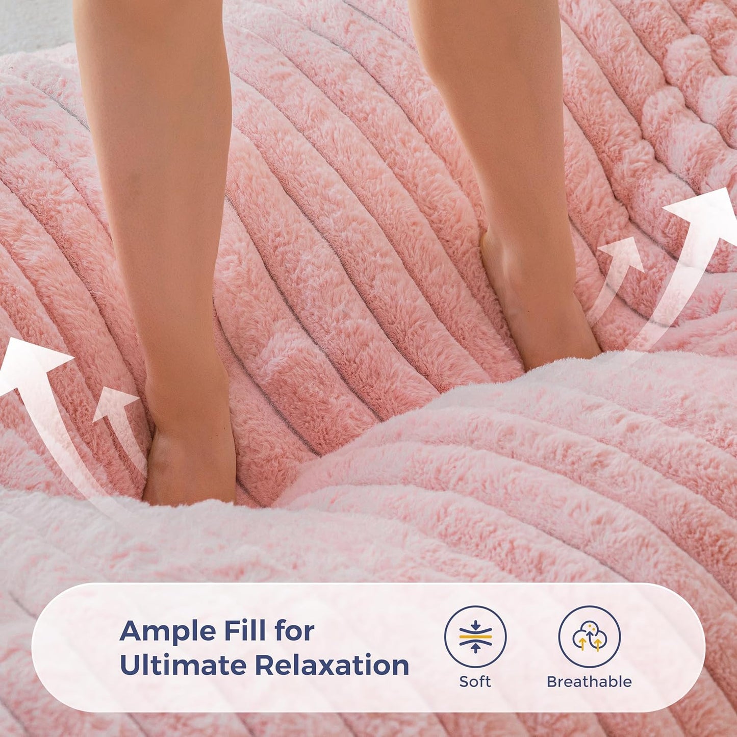 MAXYOYO Giant Bean Bag Chair with Pillow, 3 in 1 Convertible Bean Bag Chair for Adults with Washable Cover, Removable Floor Cushion Stuffed Floor Lounger for Living Room Bedroom, Pink