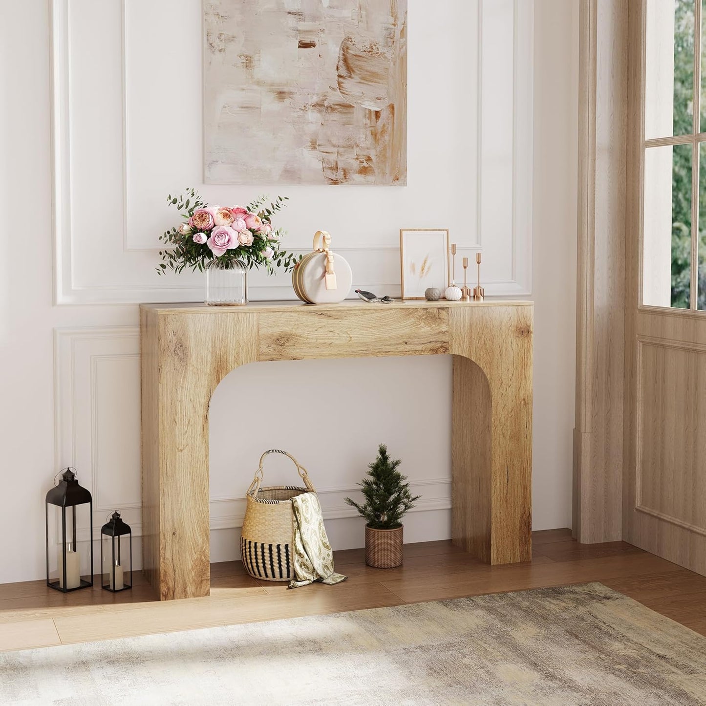 43 Inch Farmhouse Long Console Table, Wooden Sofa Table for Behind Couch, Entryway Furniture for Living Room or Hallway, Foyer Accent in Cracked Oak