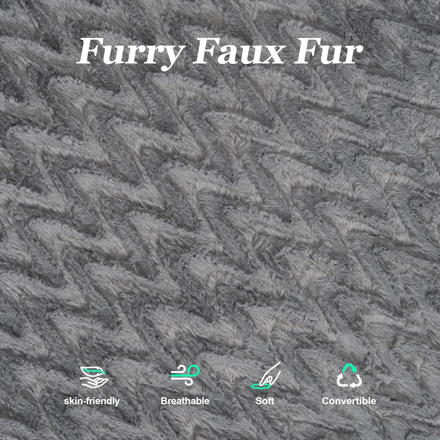 Hobestluk 3 in 1 Bean Bag Chair Giant Bean Bag Chairs for Adults with Chevron Plush Fur Cover Convertible Bean Bag Floor Cushion with Machine Washable Cover for Living Room (Chevron Plush Grey)