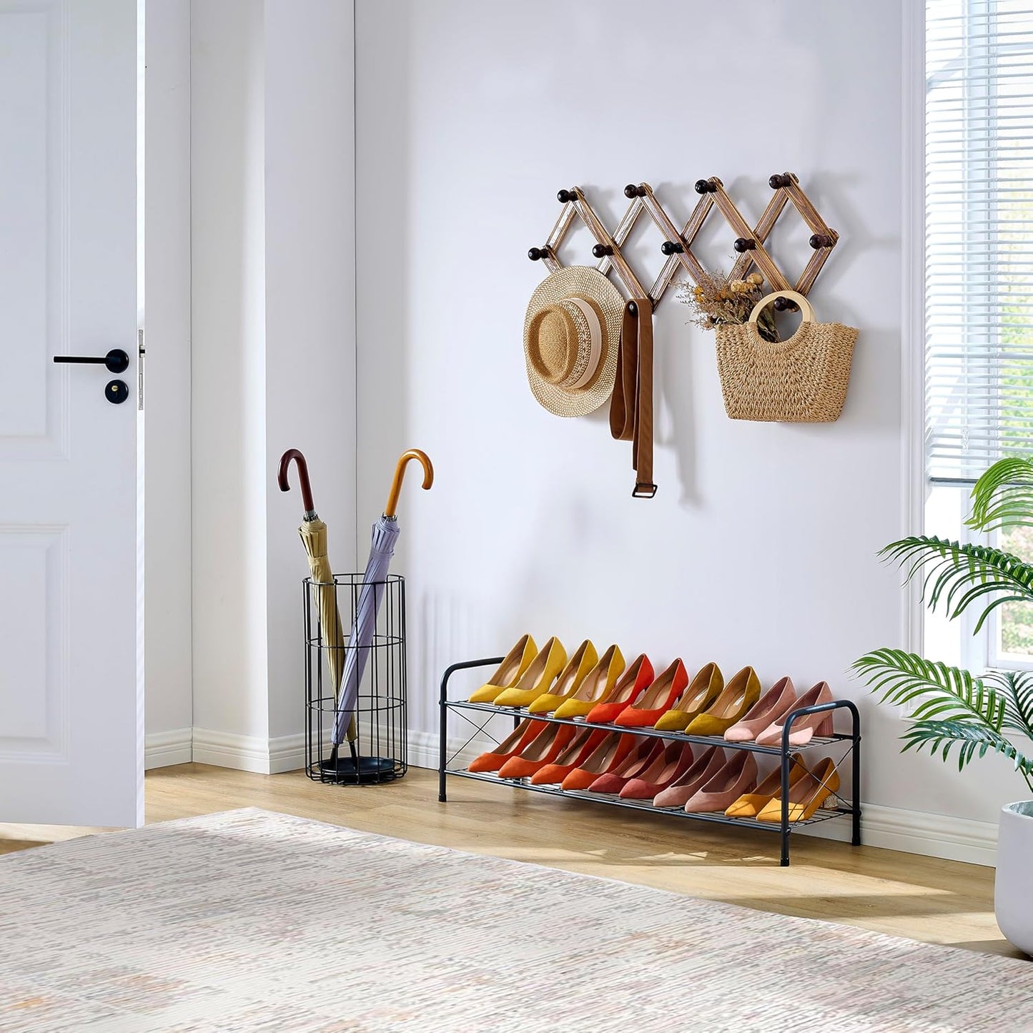 Hoctieon 2 Tier Shoe Rack for Closet, Durable Mesh Style Shoe Rack, Entryway Shoe Shelf, Shoe Storage Organizer for Hallway, Bedroom, Living Room, Wardrobe, Black