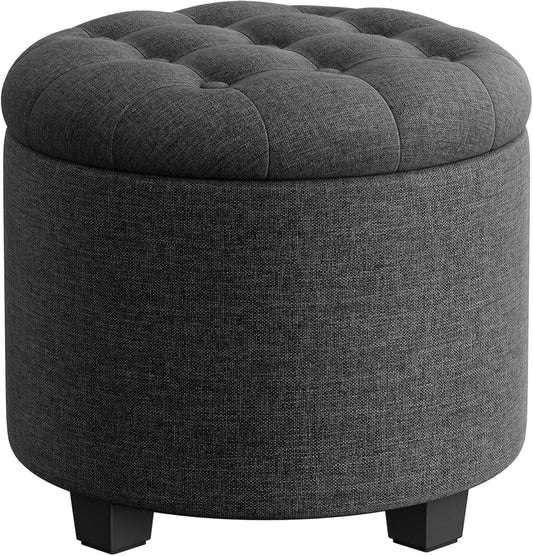 SONGMICS Round Ottoman, Ottoman with Storage, 17.7 Dia. x 17.5 H Inches Foot Rest with Legs, Load up to 330 lb, for Living Room, Bedroom, Dark Gray ULOM011G01