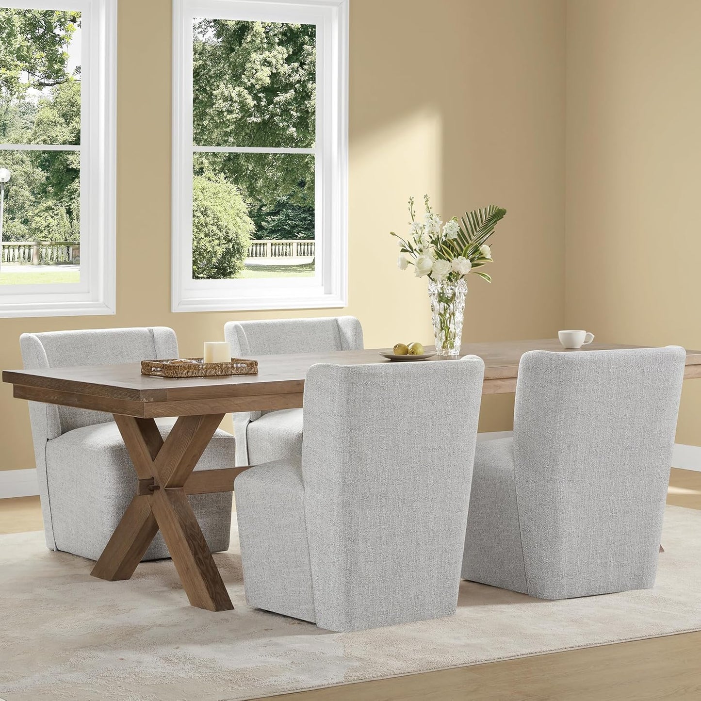 Dining Chairs with Casters Require Assembly Upholstered Wingback Single Sofa Armless Deskchair for Bedroom Waiting Room Kitchen Diningroom