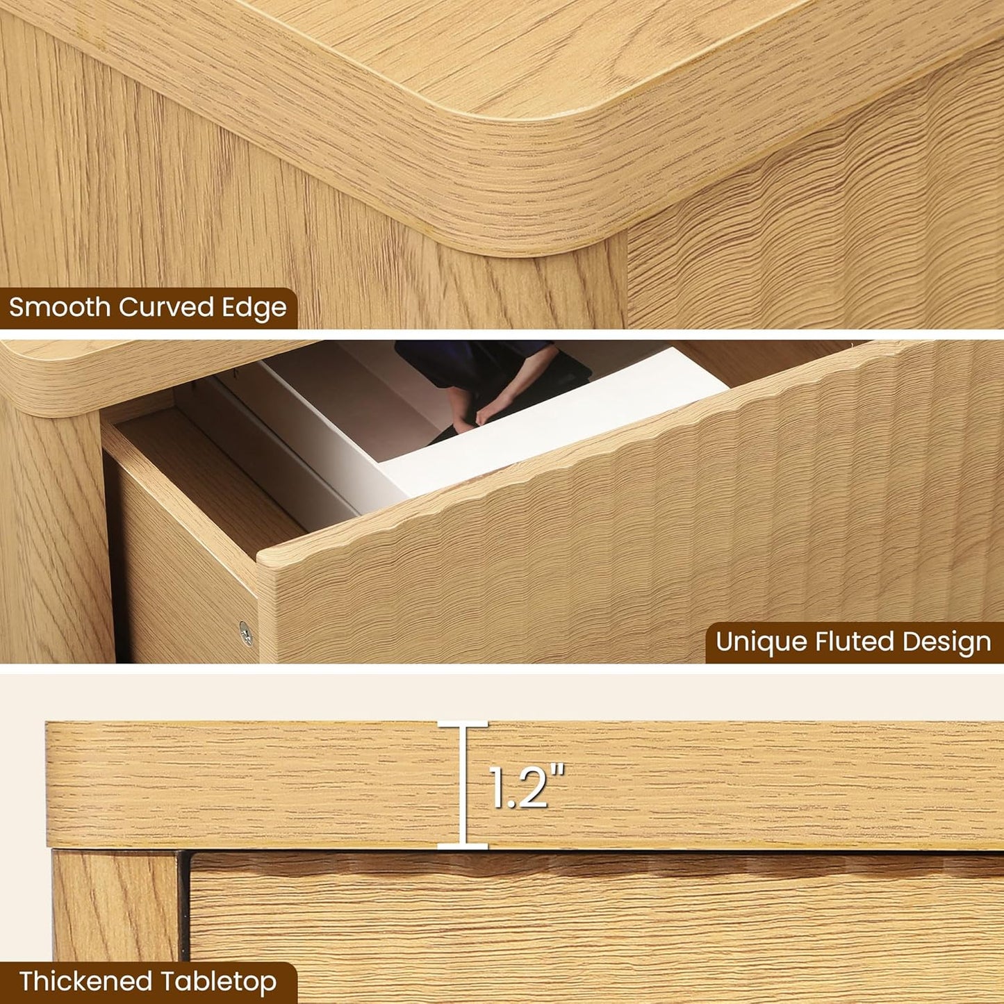 Buffet Cabinet with Storage Accent Sideboard Modern Credenza with 2 Doors & 3 Shelves Fluted Media Console for Living Room Kitchen Dining Room Hallway (Natural Oak)