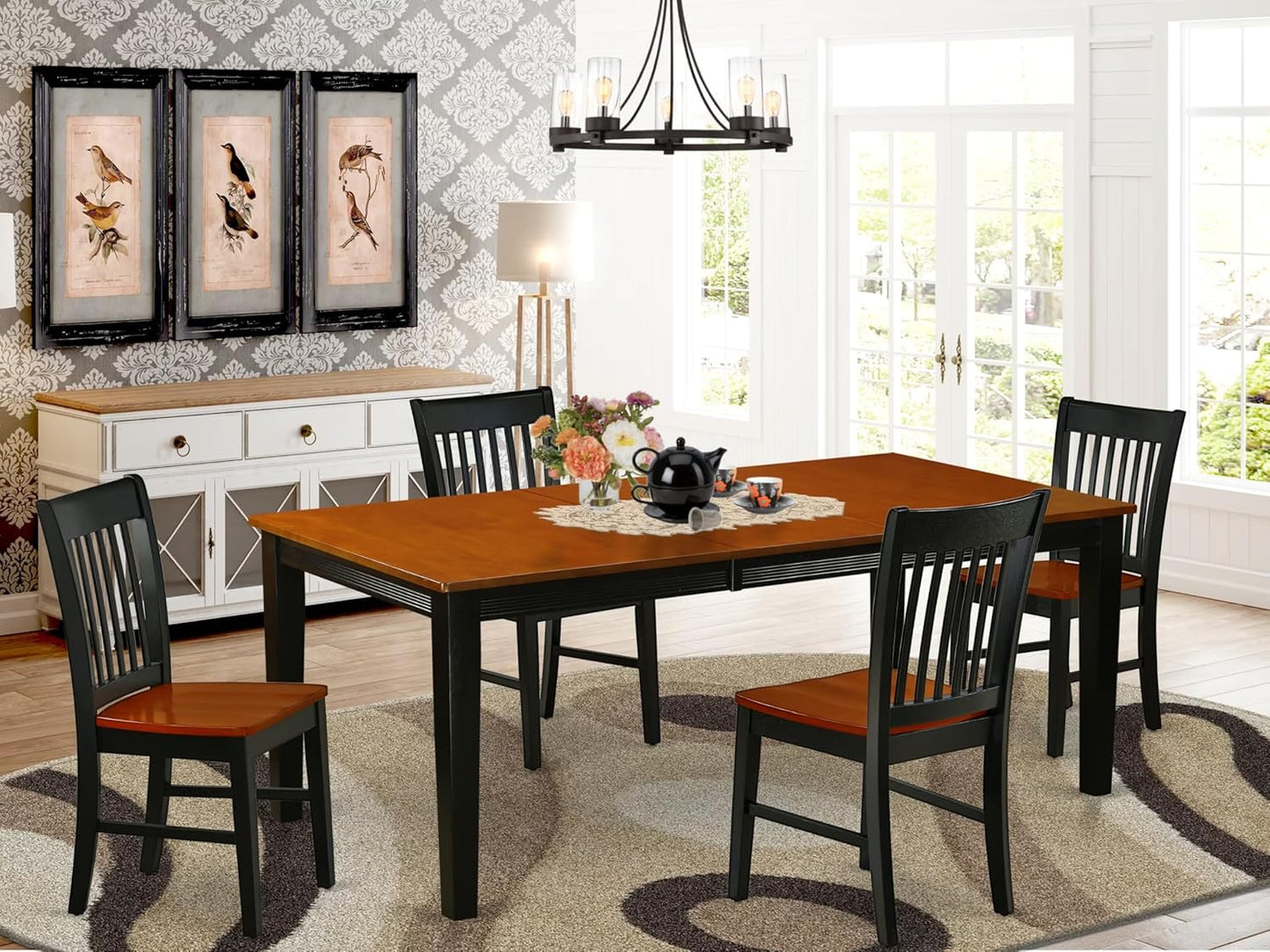 East West Furniture QUNO5-BCH-W 5 Piece Kitchen Table & Chairs Set Includes a Rectangle Dining Table with Butterfly Leaf and 4 Dining Room Chairs, 40x78 Inch, Black & Cherry