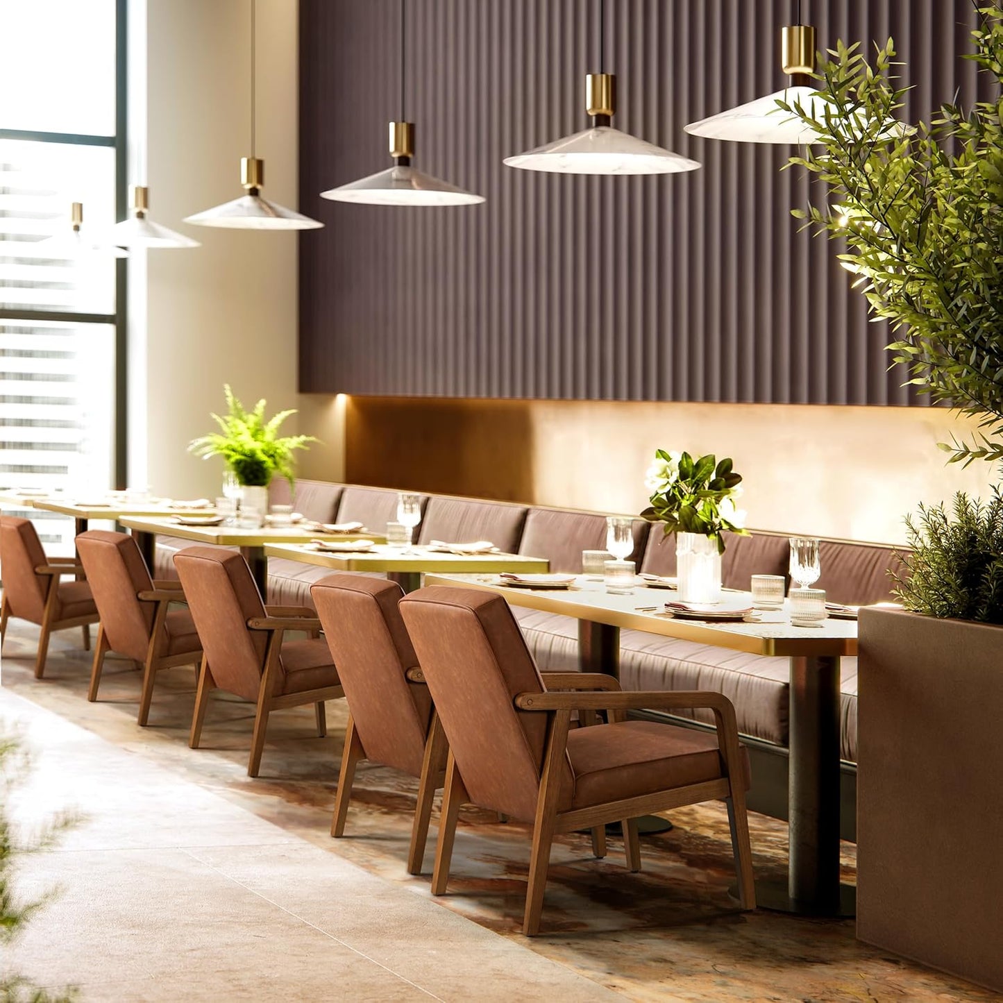 Yaheetech PU Leather Accent Chair, Mid-Century Modern Barrel Chair with Wooden Frame and Soft Thick Padded for Living Room Bedroom Home Office, 2 PCS, Light Brown