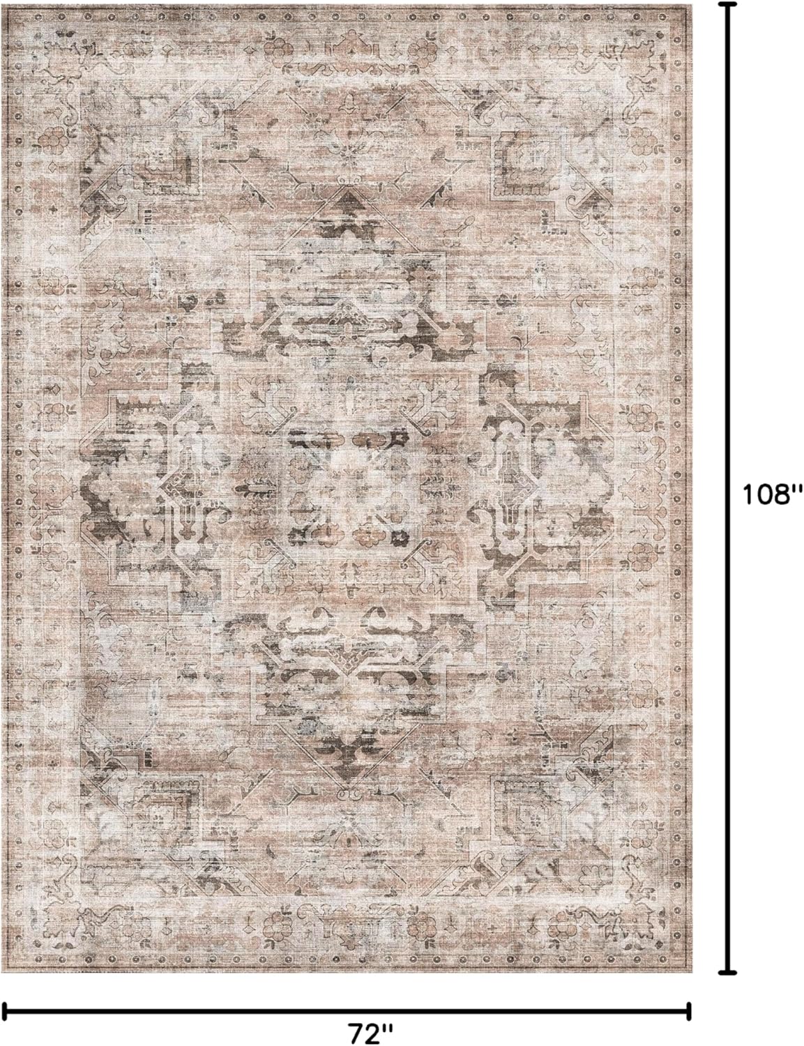 GENIMO 6x9 Area Rugs for Living Room, Machine Washable Non Slip Vintage Retro Rugs, Low Pile Lightweight Thin Print Rug for Bedroom, Dining Room, Home Office, Brownishi Drab