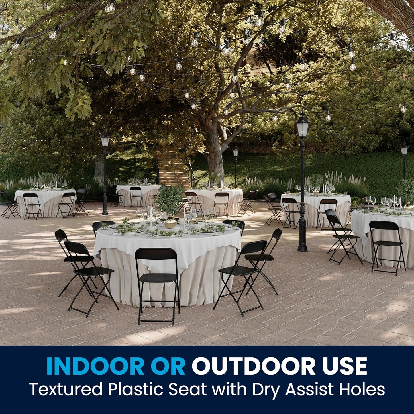 Flash Furniture Hercules Set of 10 Indoor/Outdoor Heavy-Duty Plastic Folding Chairs, Foldable Commercial Stacking Chairs with 650-lb. Static Weight Capacity, Black